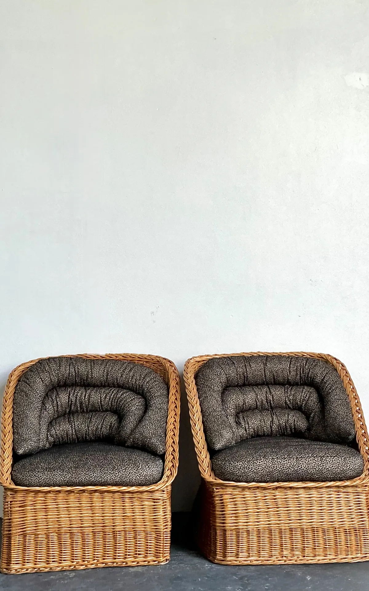 Vintage Woven Rattan Lounge Chairs - A Pair - Wicker, 30.25W x 30.25H