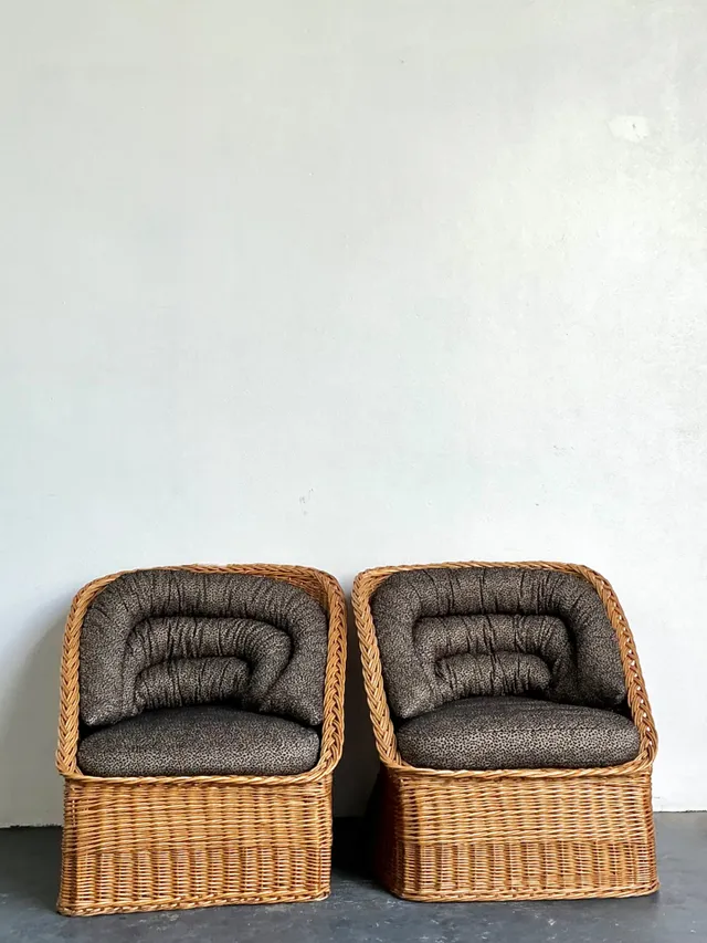 Vintage Woven Rattan Lounge Chairs - A Pair - Wicker, 30.25W x 30.25H — additional photo 1