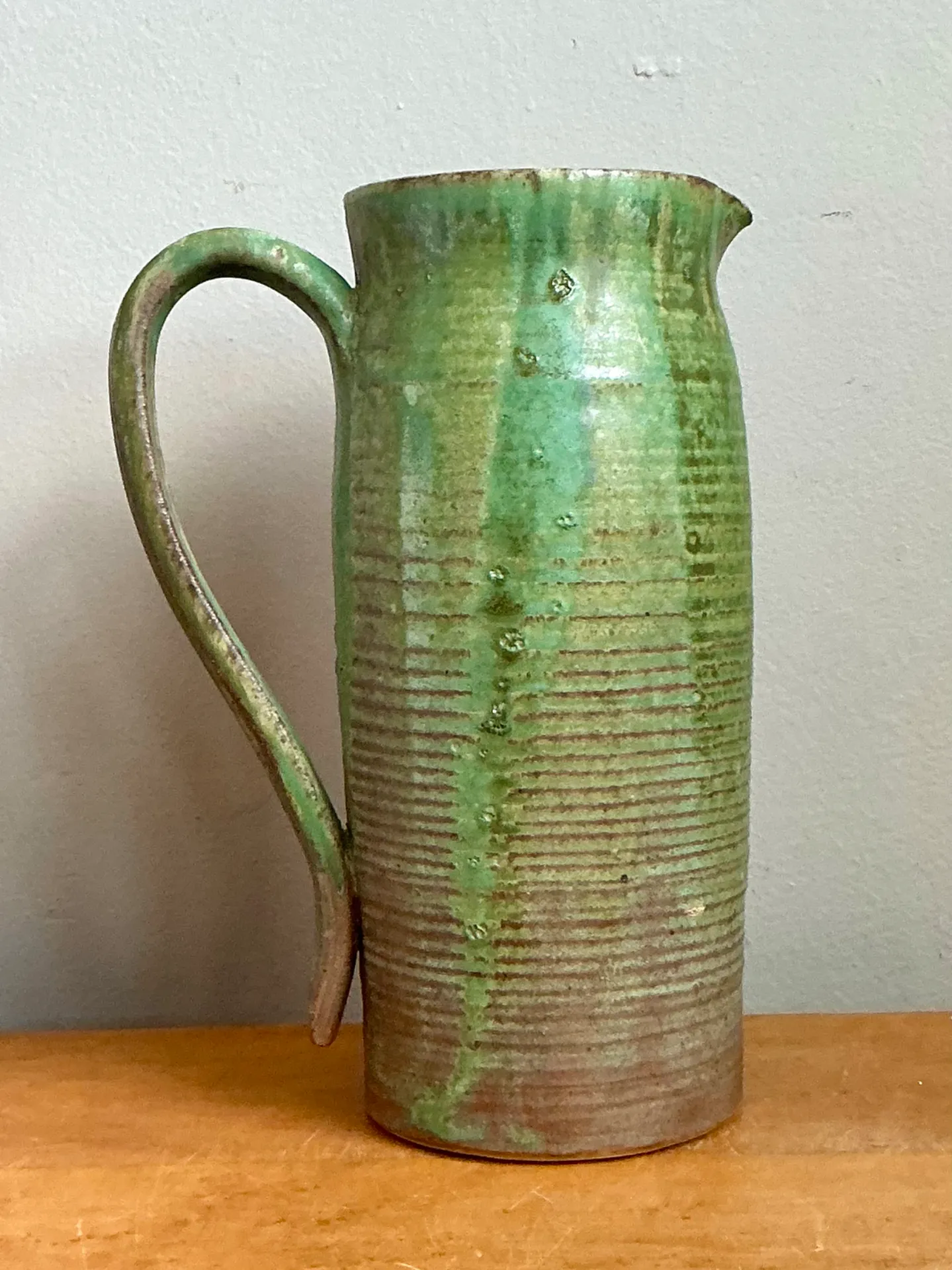 Vintage Handcrafted Green Studio Pottery Jug — additional photo 4