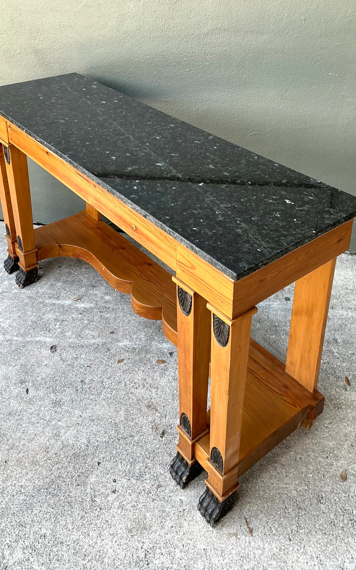 Vintage William Switzer Carved Wood Console with Stone Top — additional photo 1
