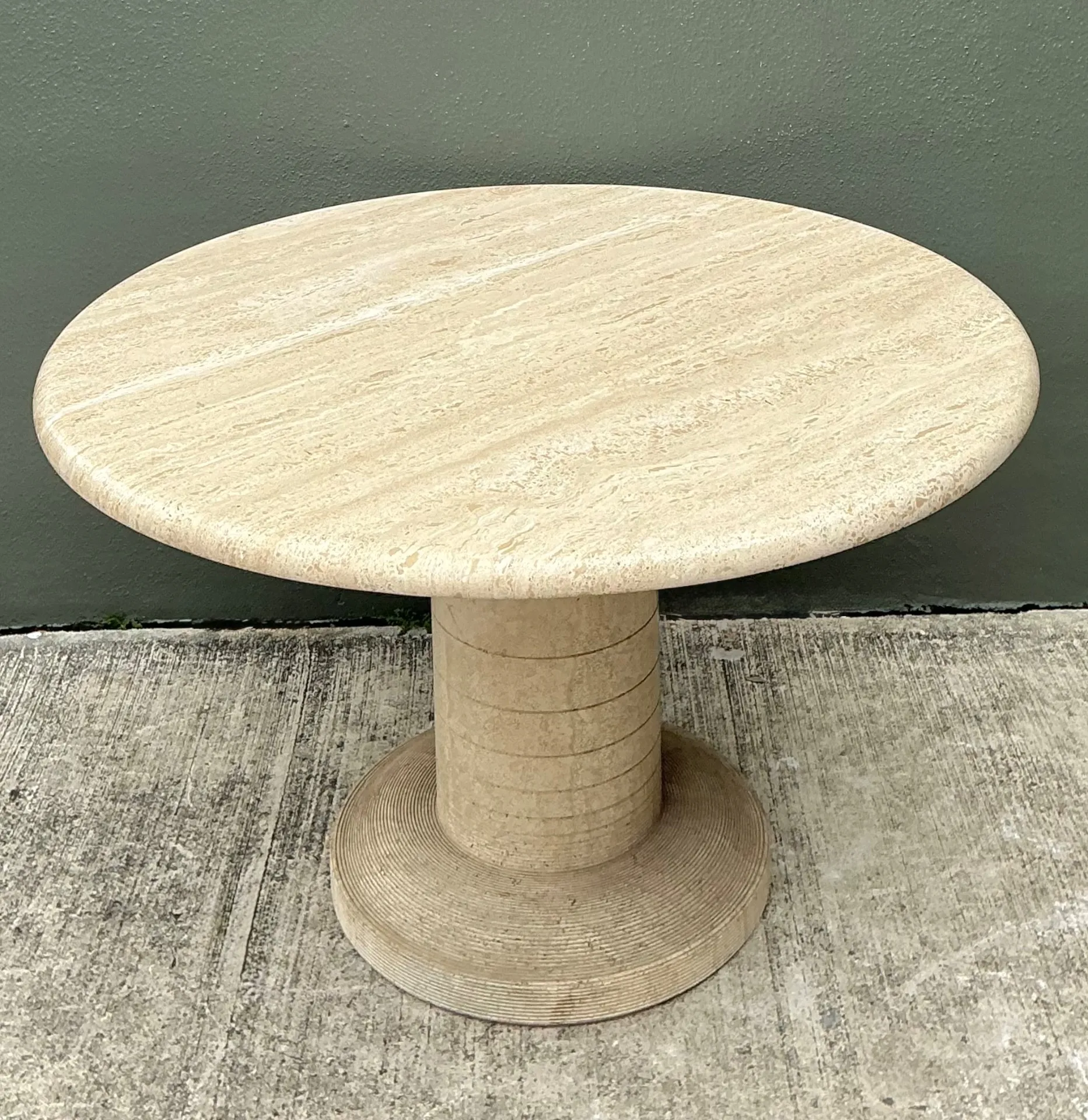 Vintage Scored Travertine Center Hall Table — additional photo 2