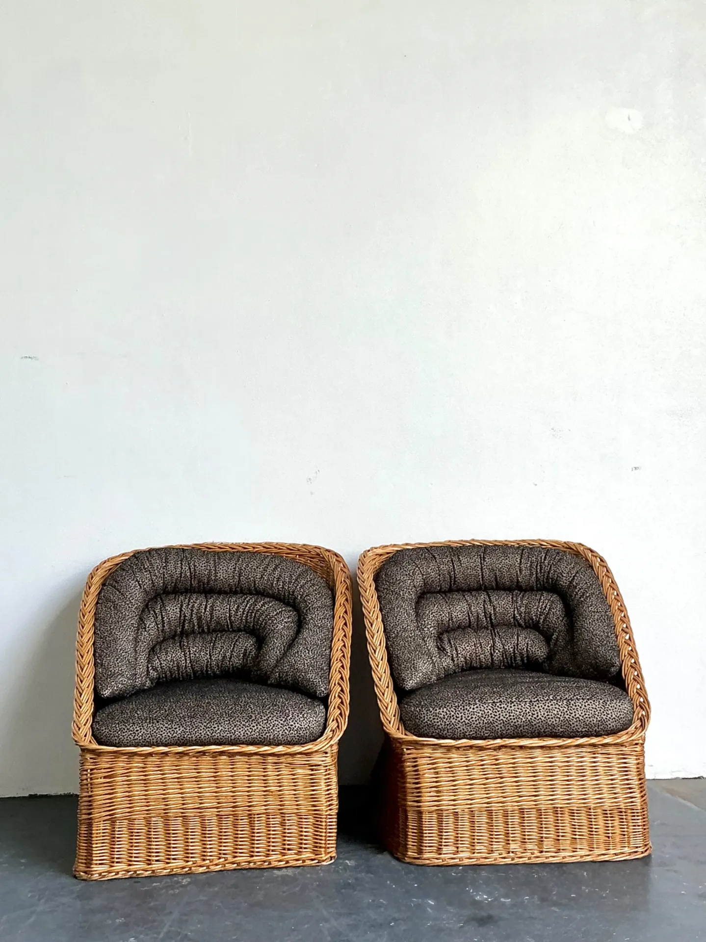 Vintage Woven Rattan Lounge Chairs - A Pair - Wicker, 30.25W x 30.25H — additional photo 5