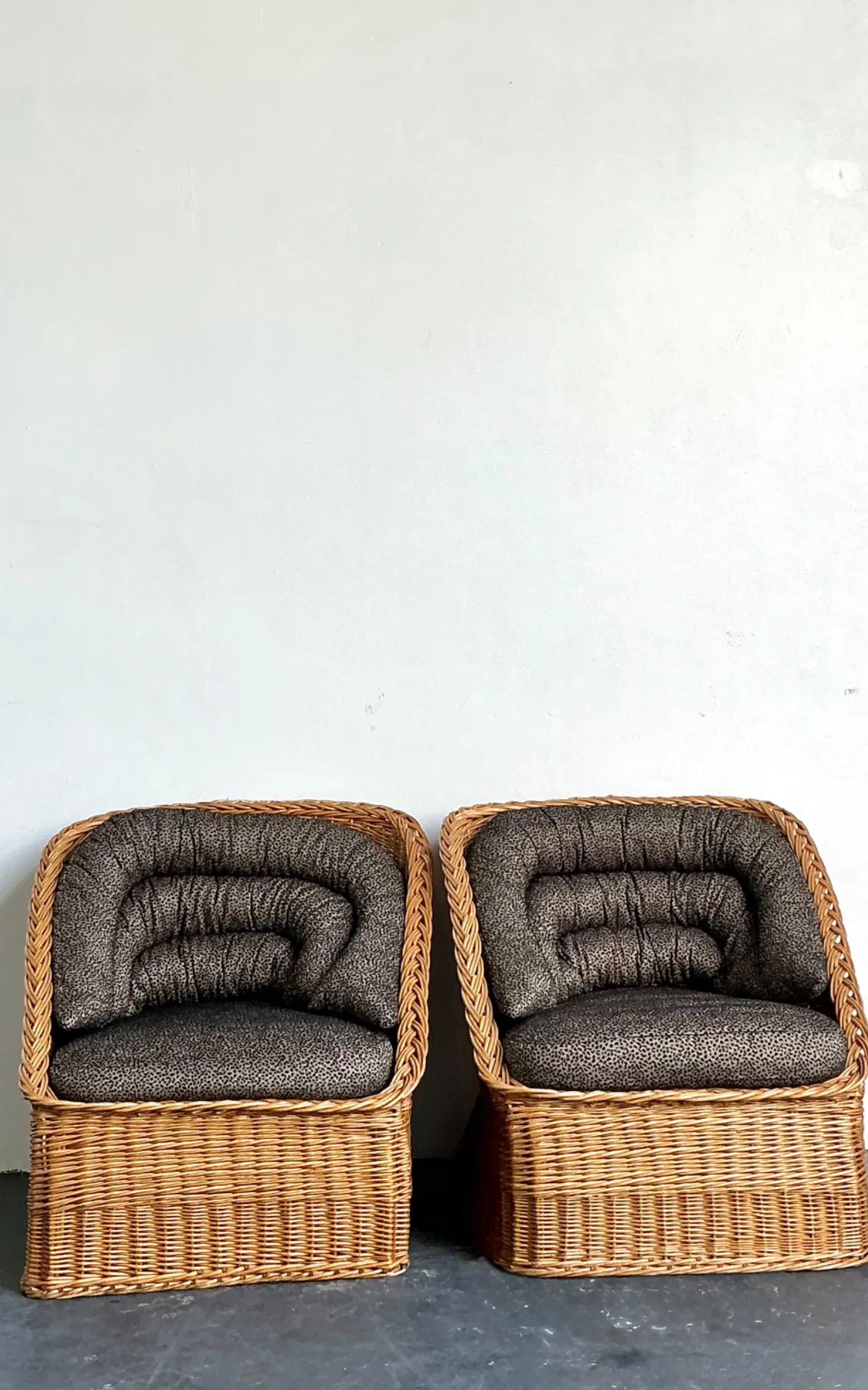 Vintage Woven Rattan Lounge Chairs - A Pair - Wicker, 30.25W x 30.25H — additional photo 5