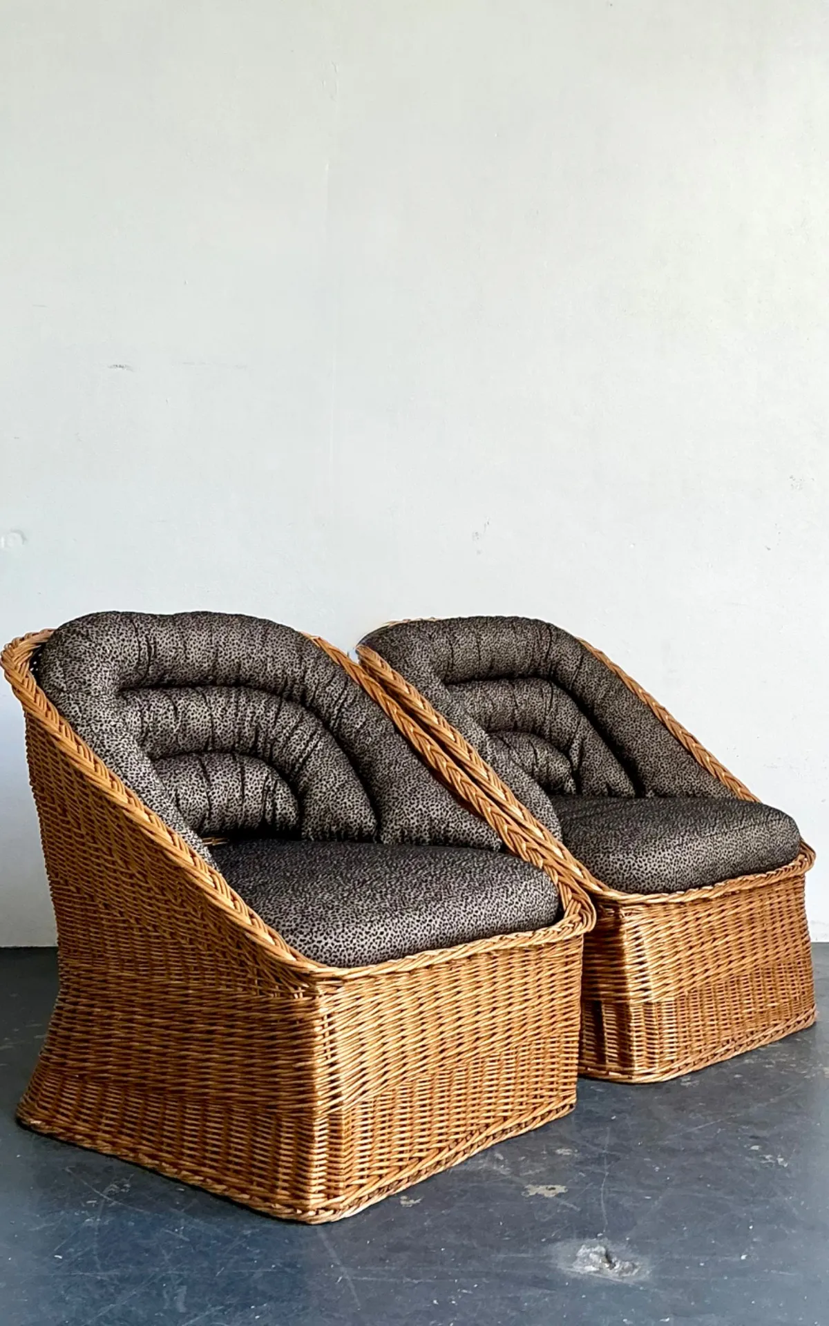 Vintage Woven Rattan Lounge Chairs - A Pair - Wicker, 30.25W x 30.25H — additional photo 7