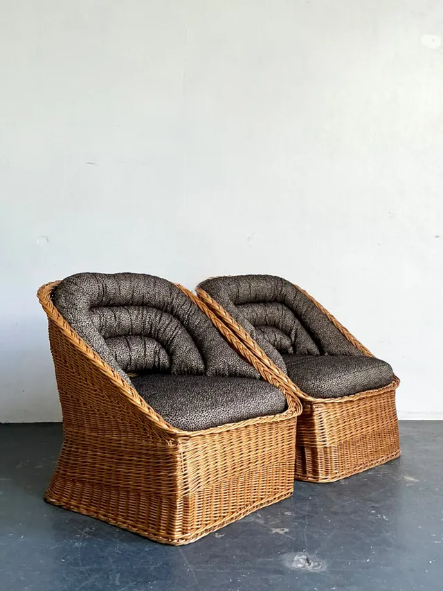 Vintage Woven Rattan Lounge Chairs - A Pair - Wicker, 30.25W x 30.25H — additional photo 7