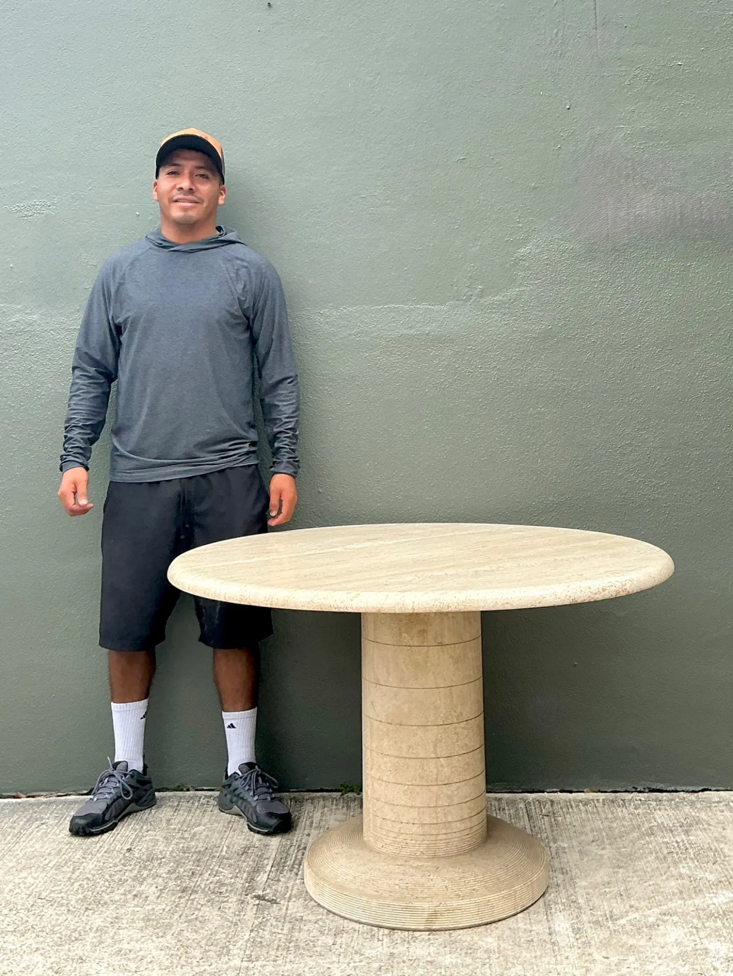 Vintage Scored Travertine Center Hall Table — additional photo 3