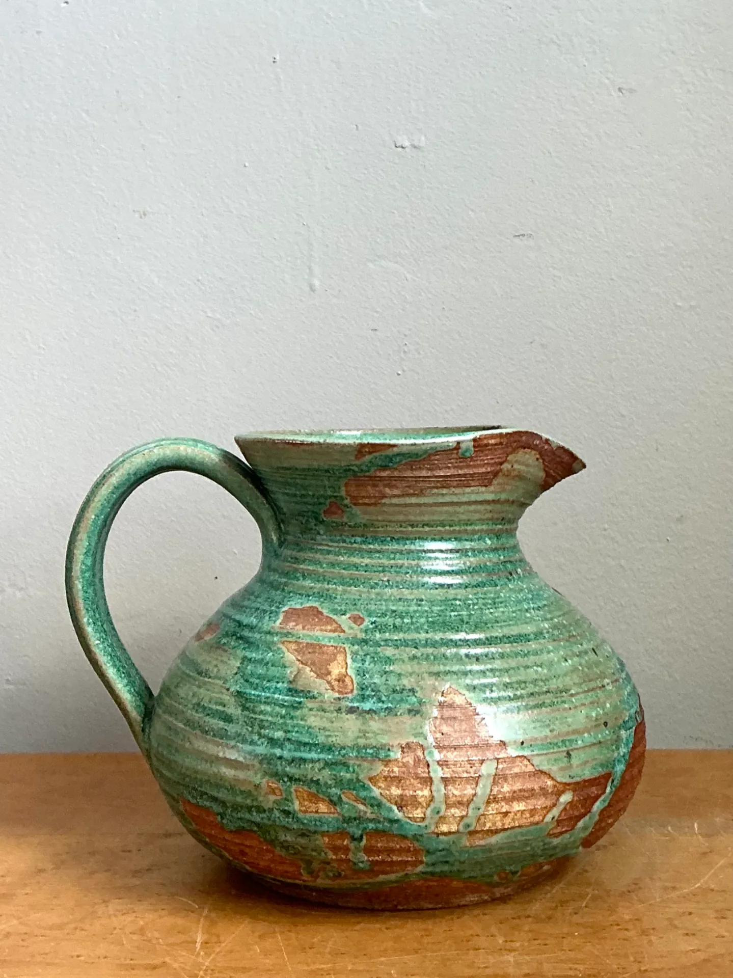 Vintage Green and Brown Ceramic Pitcher — additional photo 2