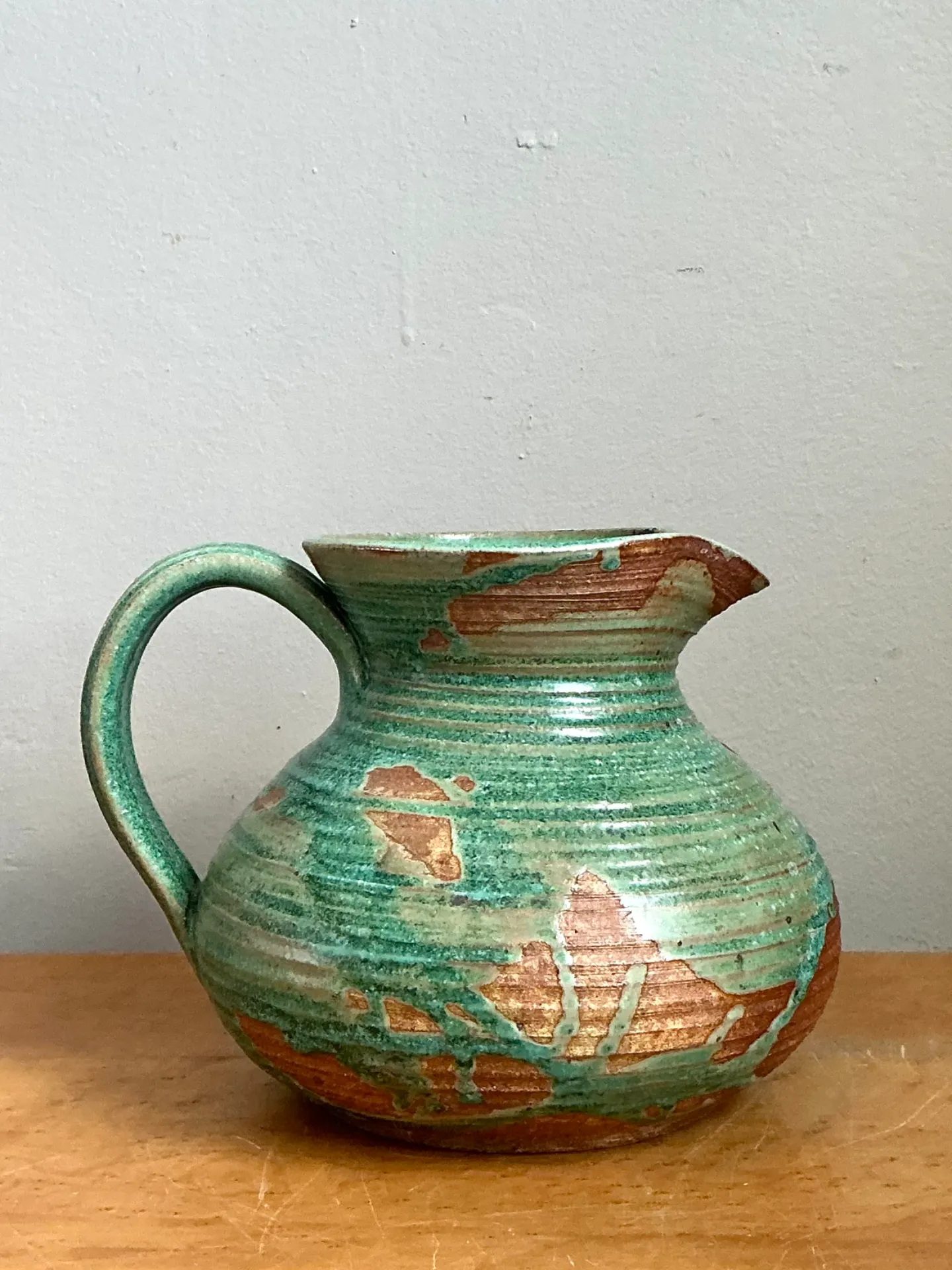 Vintage Green and Brown Ceramic Pitcher — additional photo 5