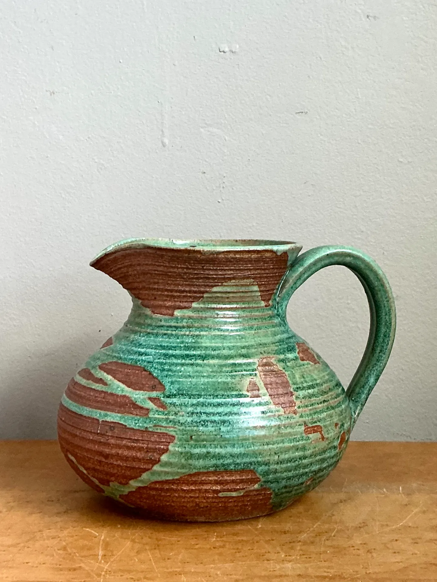 Vintage Green and Brown Ceramic Pitcher — additional photo 7