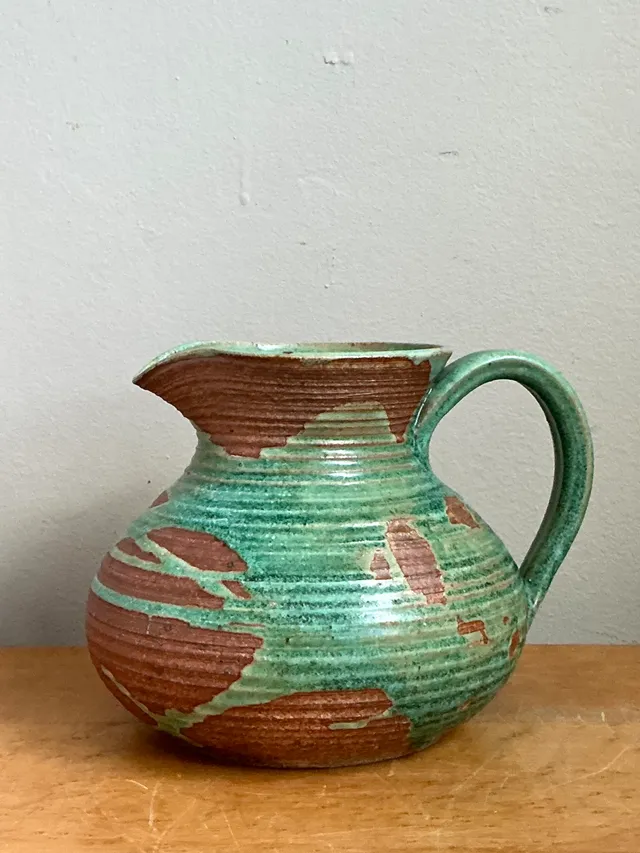 Vintage Green and Brown Ceramic Pitcher — additional photo 6
