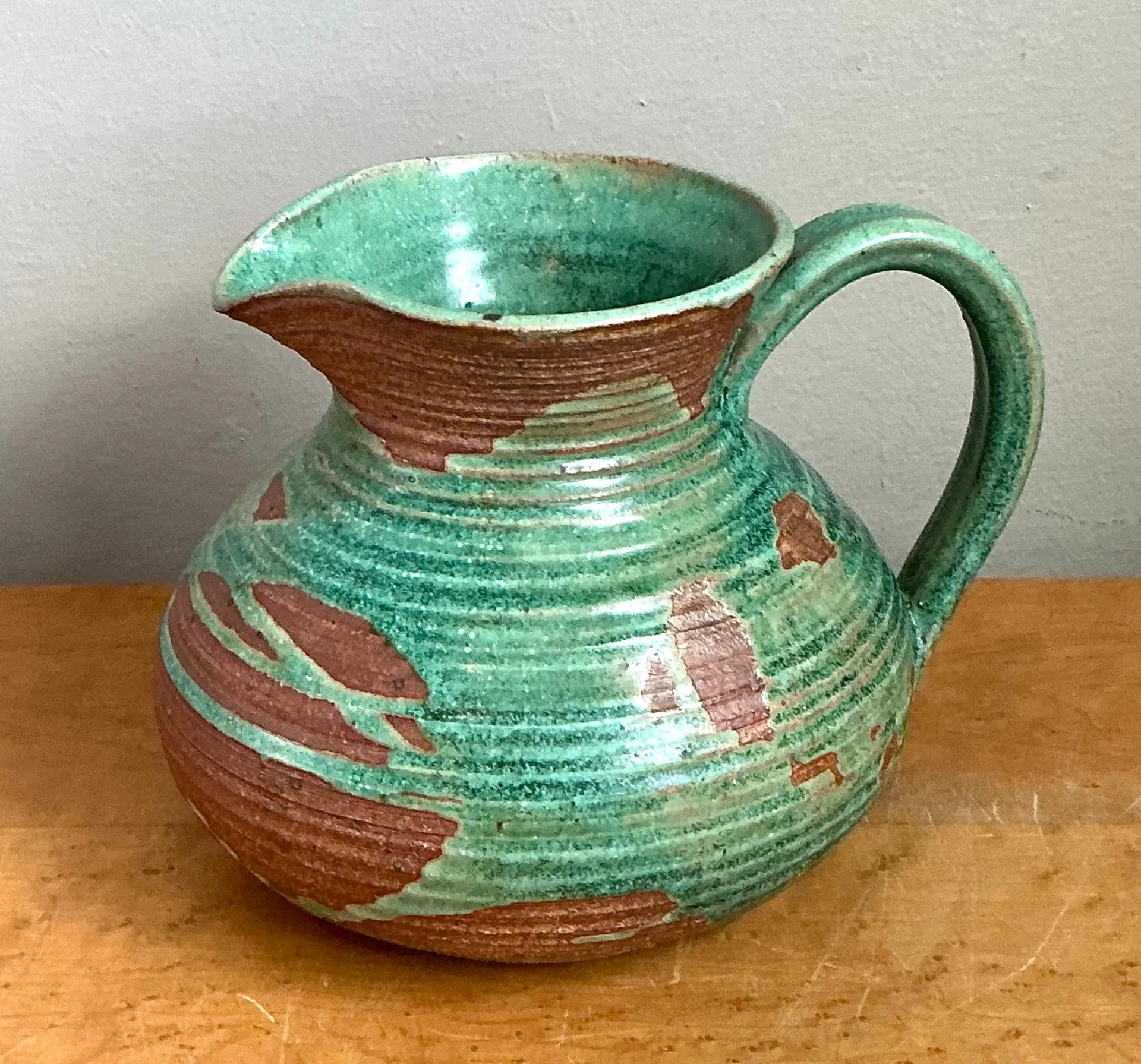 Vintage Green and Brown Ceramic Pitcher — additional photo 1