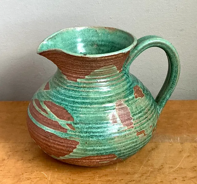 Vintage Green and Brown Ceramic Pitcher — additional photo 1