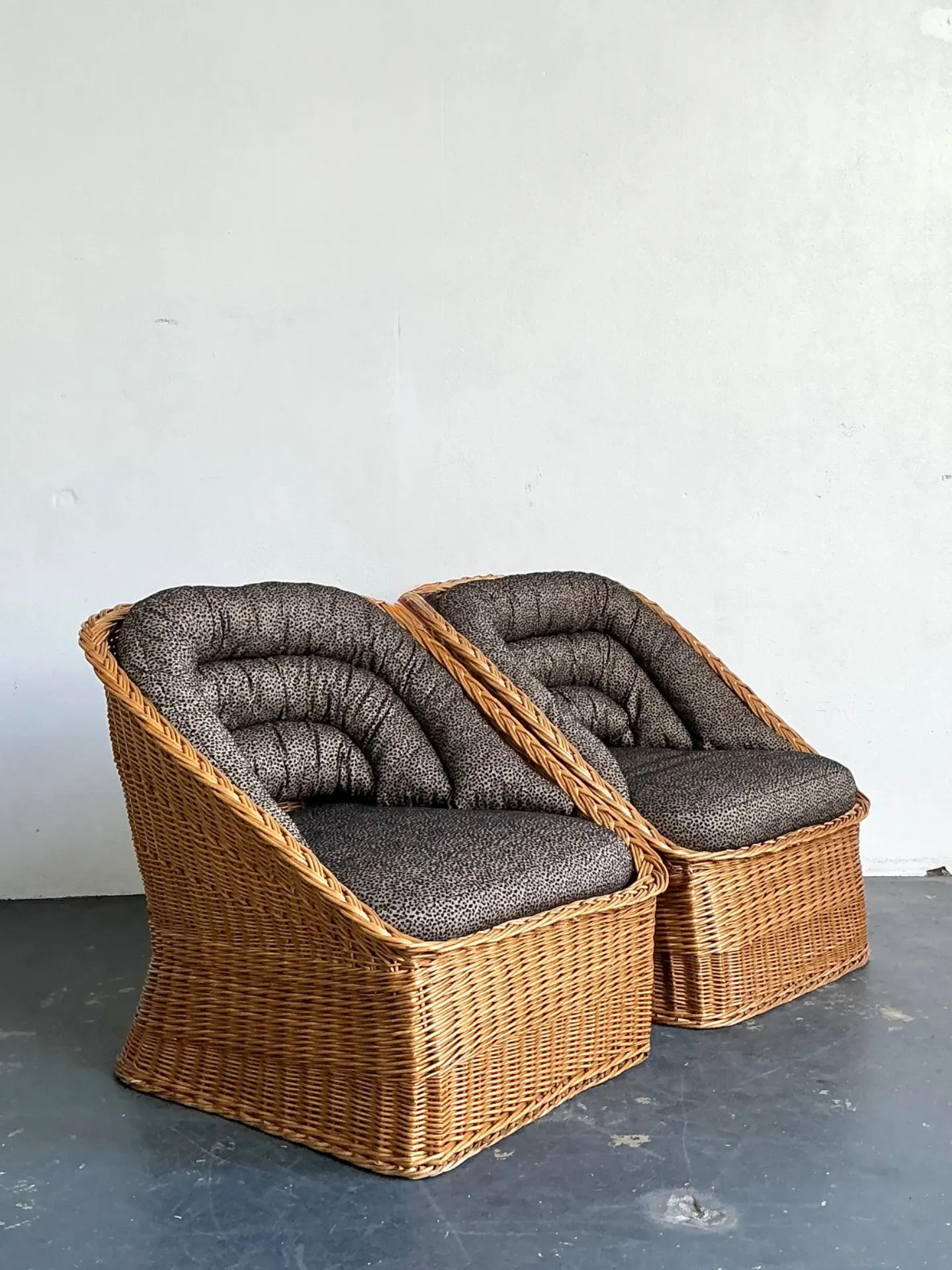 Vintage Woven Rattan Lounge Chairs - A Pair - Wicker, 30.25W x 30.25H — additional photo 3