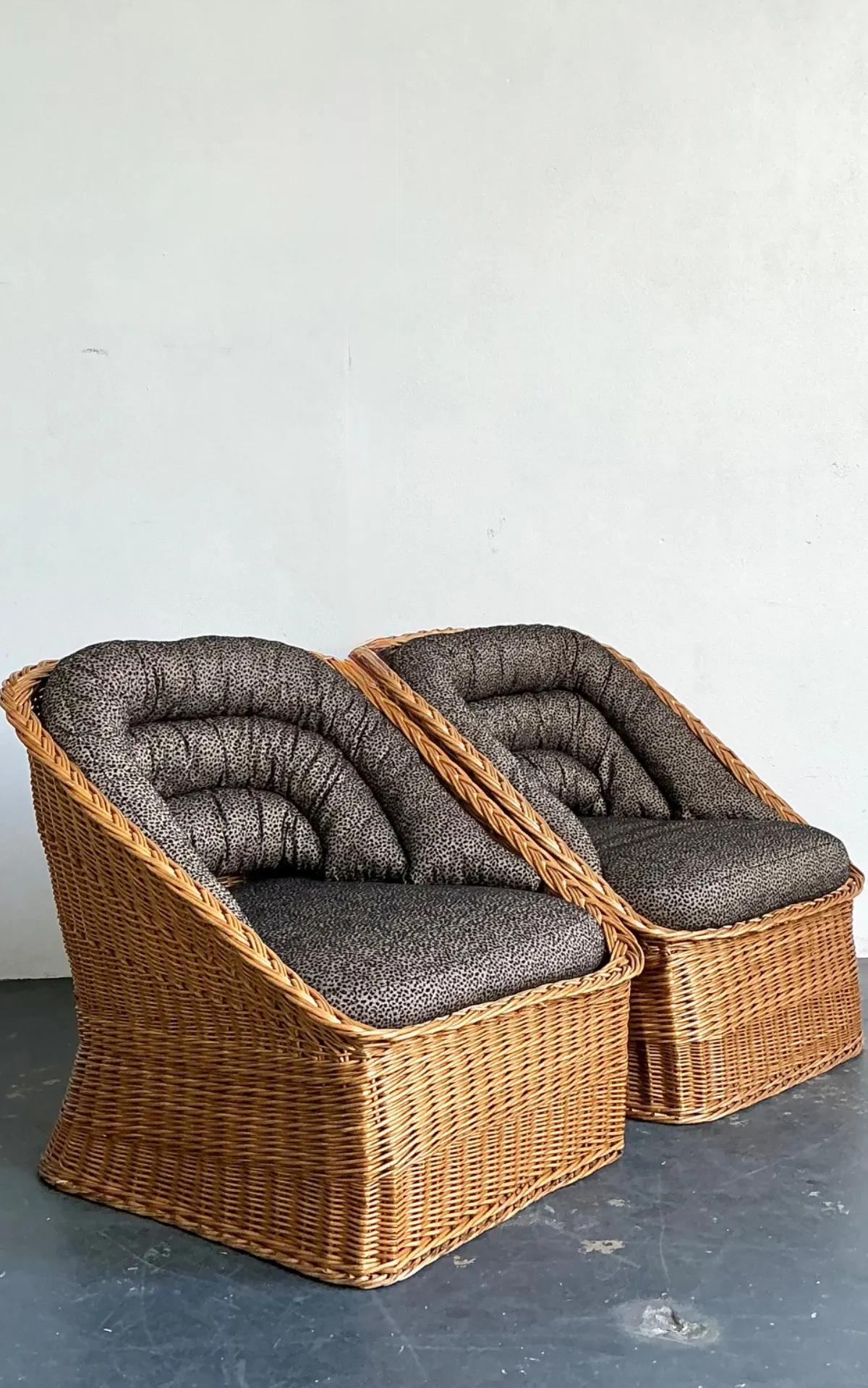 Vintage Woven Rattan Lounge Chairs - A Pair - Wicker, 30.25W x 30.25H — additional photo 3