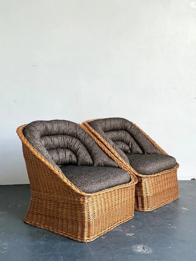 Vintage Woven Rattan Lounge Chairs - A Pair - Wicker, 30.25W x 30.25H — additional photo 3