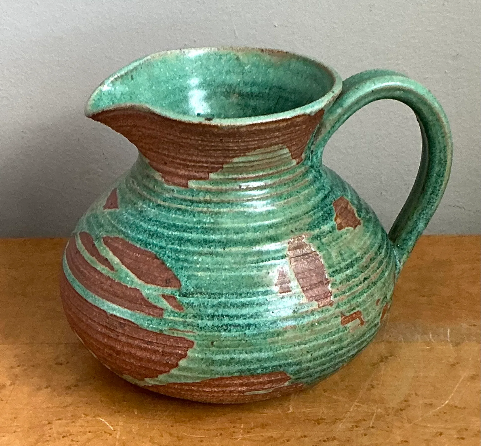 Vintage Green and Brown Ceramic Pitcher — additional photo 3