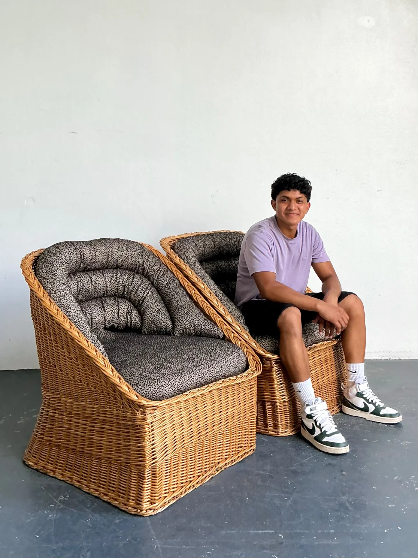 Vintage Woven Rattan Lounge Chairs - A Pair - Wicker, 30.25W x 30.25H — additional photo 2