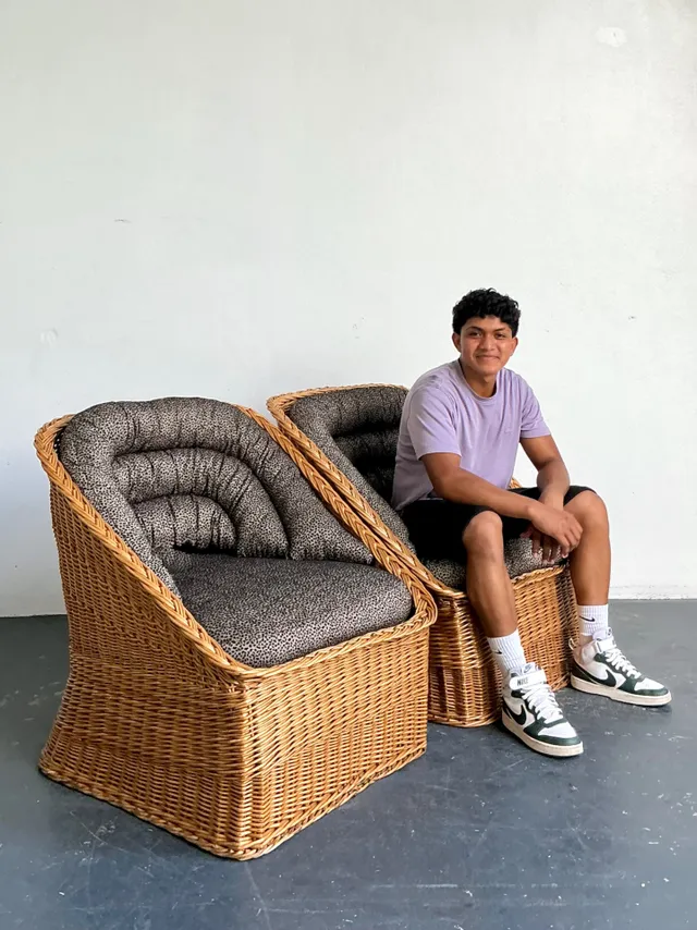 Vintage Woven Rattan Lounge Chairs - A Pair - Wicker, 30.25W x 30.25H — additional photo 2