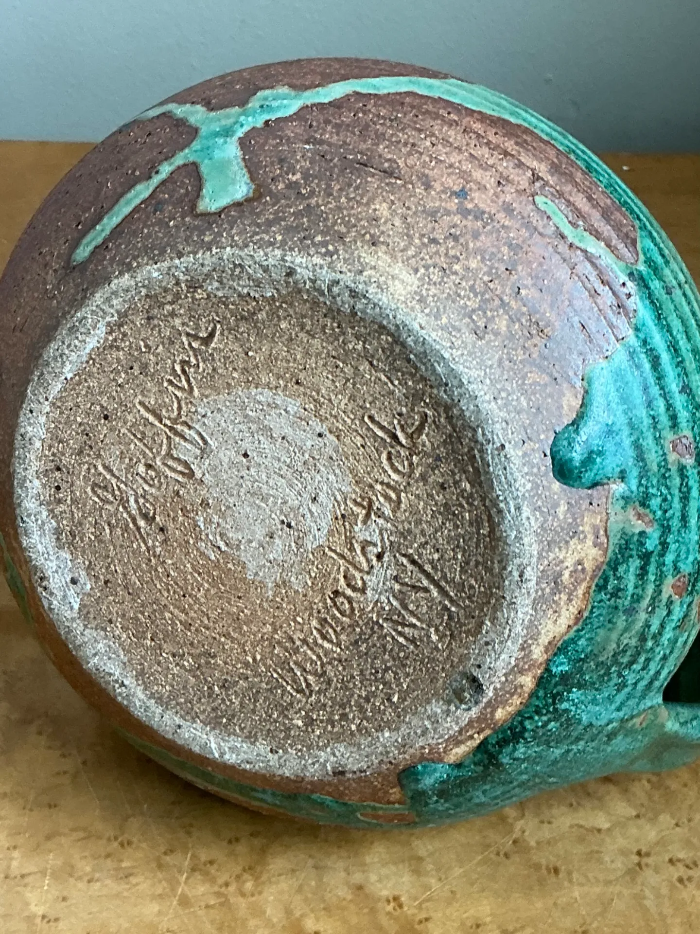 Vintage Green and Brown Ceramic Pitcher — additional photo 4