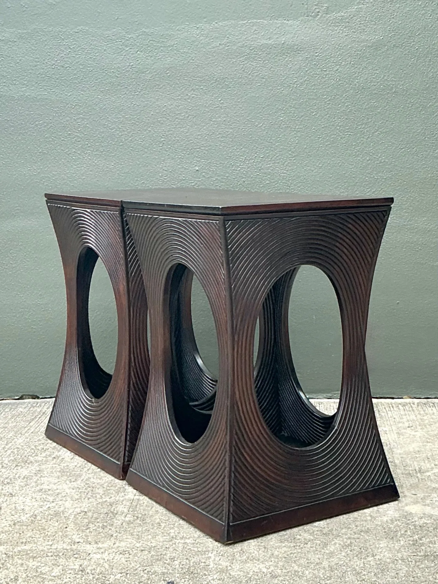 Vintage Pencil Reed Cutout Side Tables - A Pair — additional photo 1