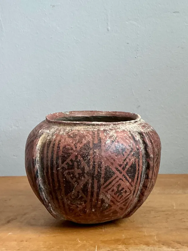 Vintage Red Geometric Patterned Ceramic Vase — additional photo 2