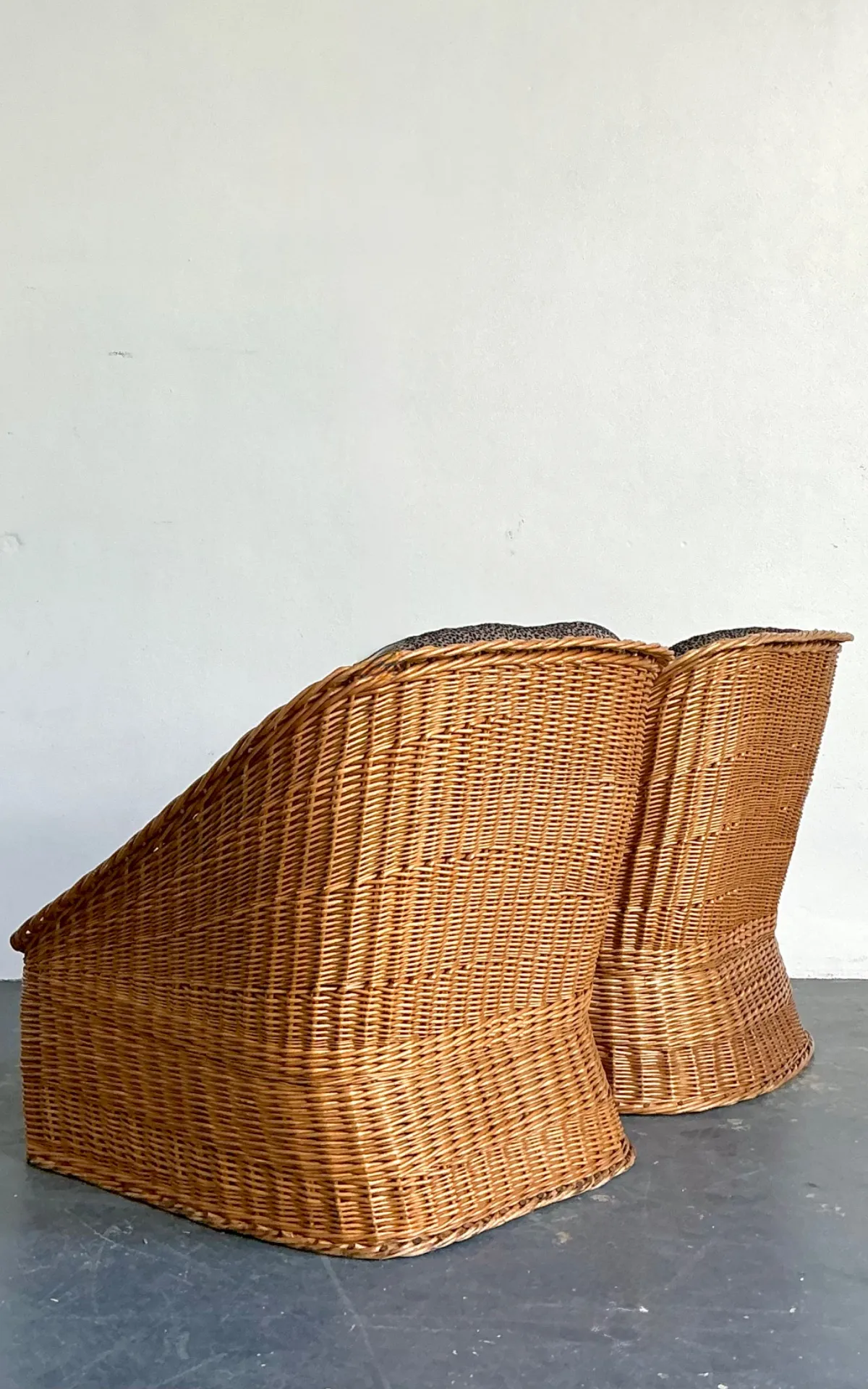 Vintage Woven Rattan Lounge Chairs - A Pair - Wicker, 30.25W x 30.25H — additional photo 6