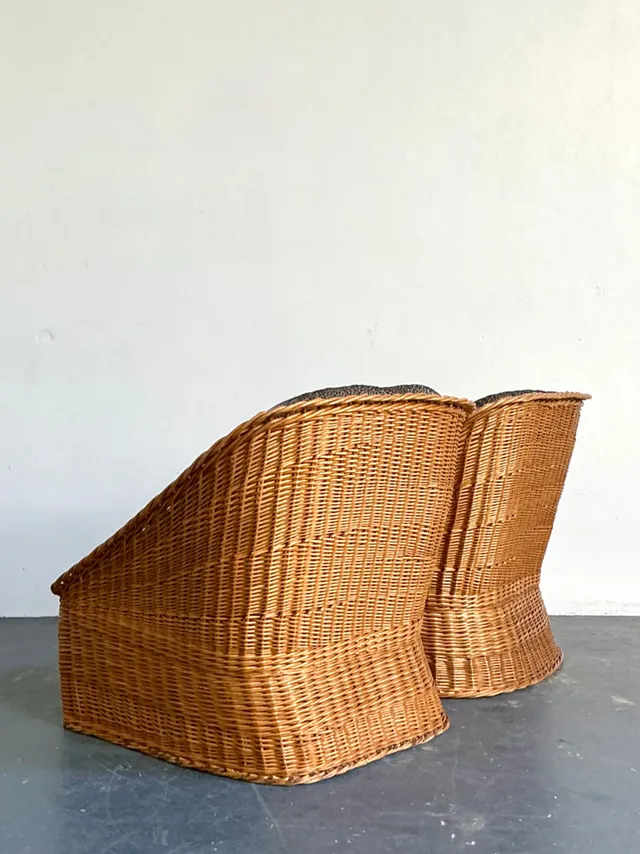 Vintage Woven Rattan Lounge Chairs - A Pair - Wicker, 30.25W x 30.25H — additional photo 8