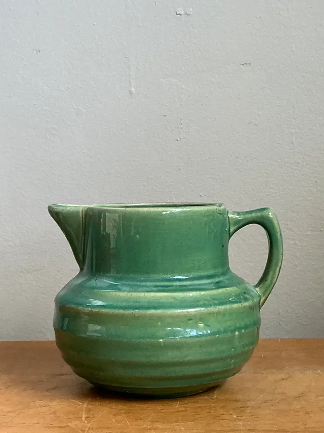 Vintage Green Glazed Ceramic Pitcher — additional photo 2