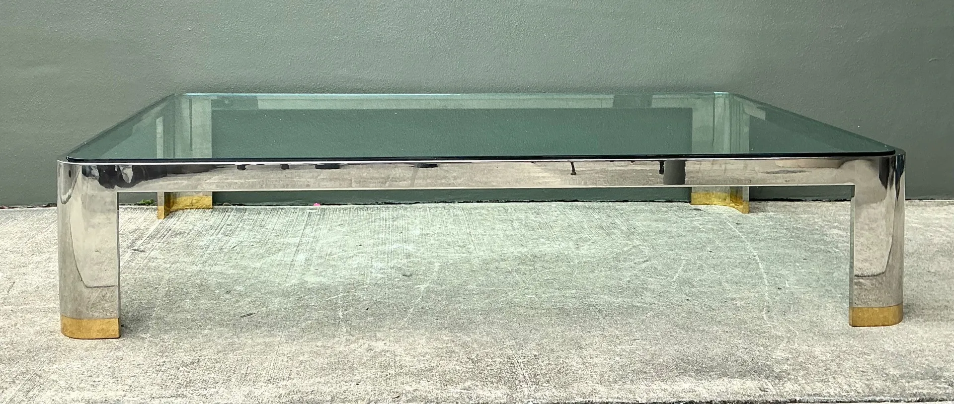Vintage Monumental Brass And Chrome Coffee Table After Karl Springer — additional photo 7