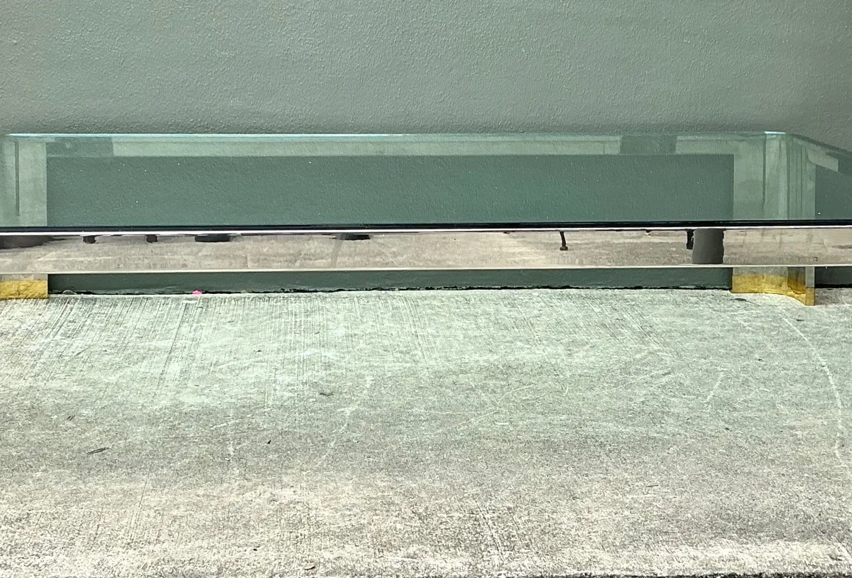 Vintage Monumental Brass And Chrome Coffee Table After Karl Springer — additional photo 7