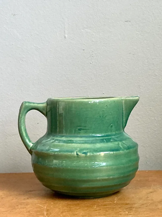 Vintage Green Glazed Ceramic Pitcher — additional photo 4