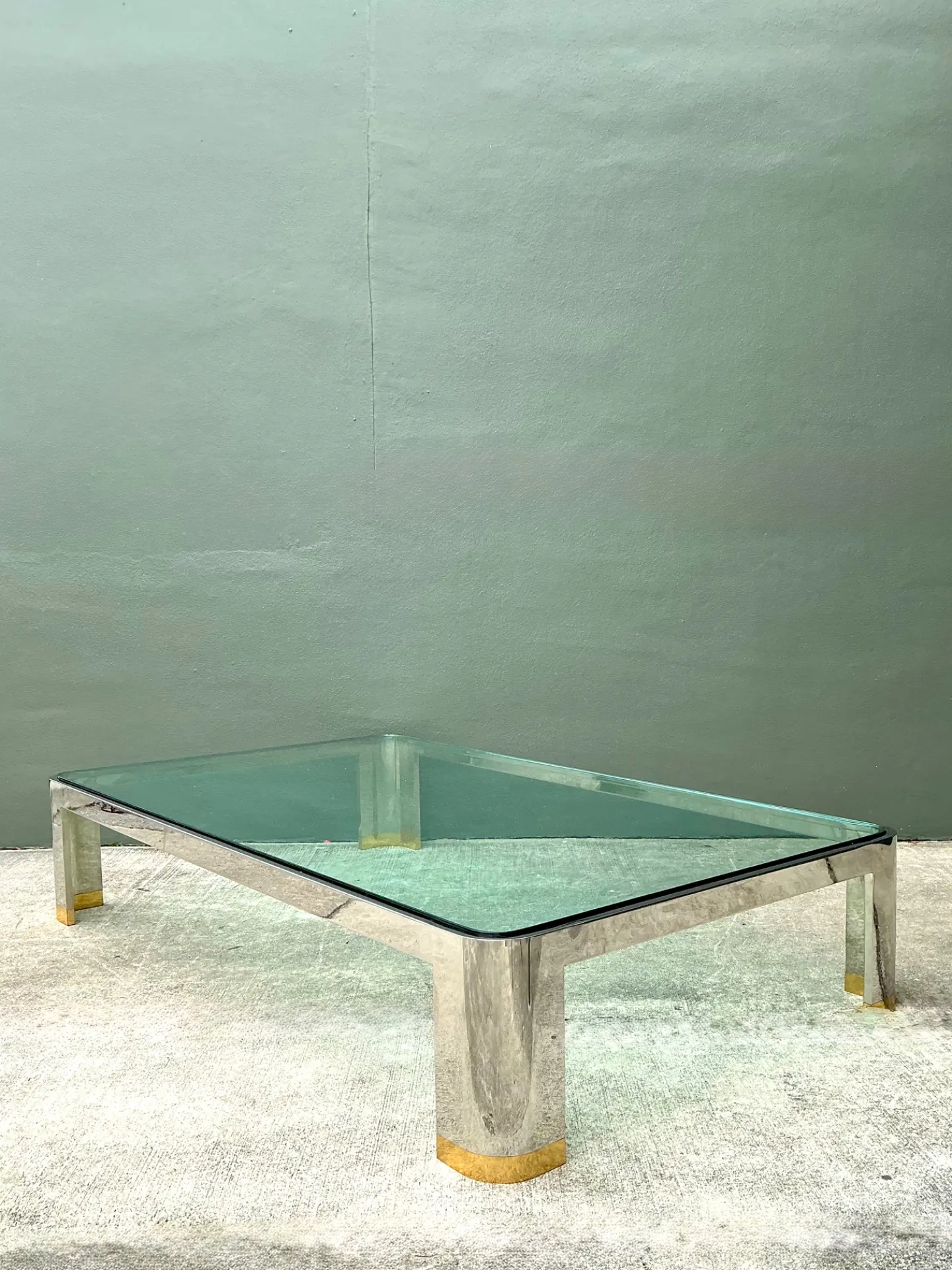 Vintage Monumental Brass And Chrome Coffee Table After Karl Springer — additional photo 8