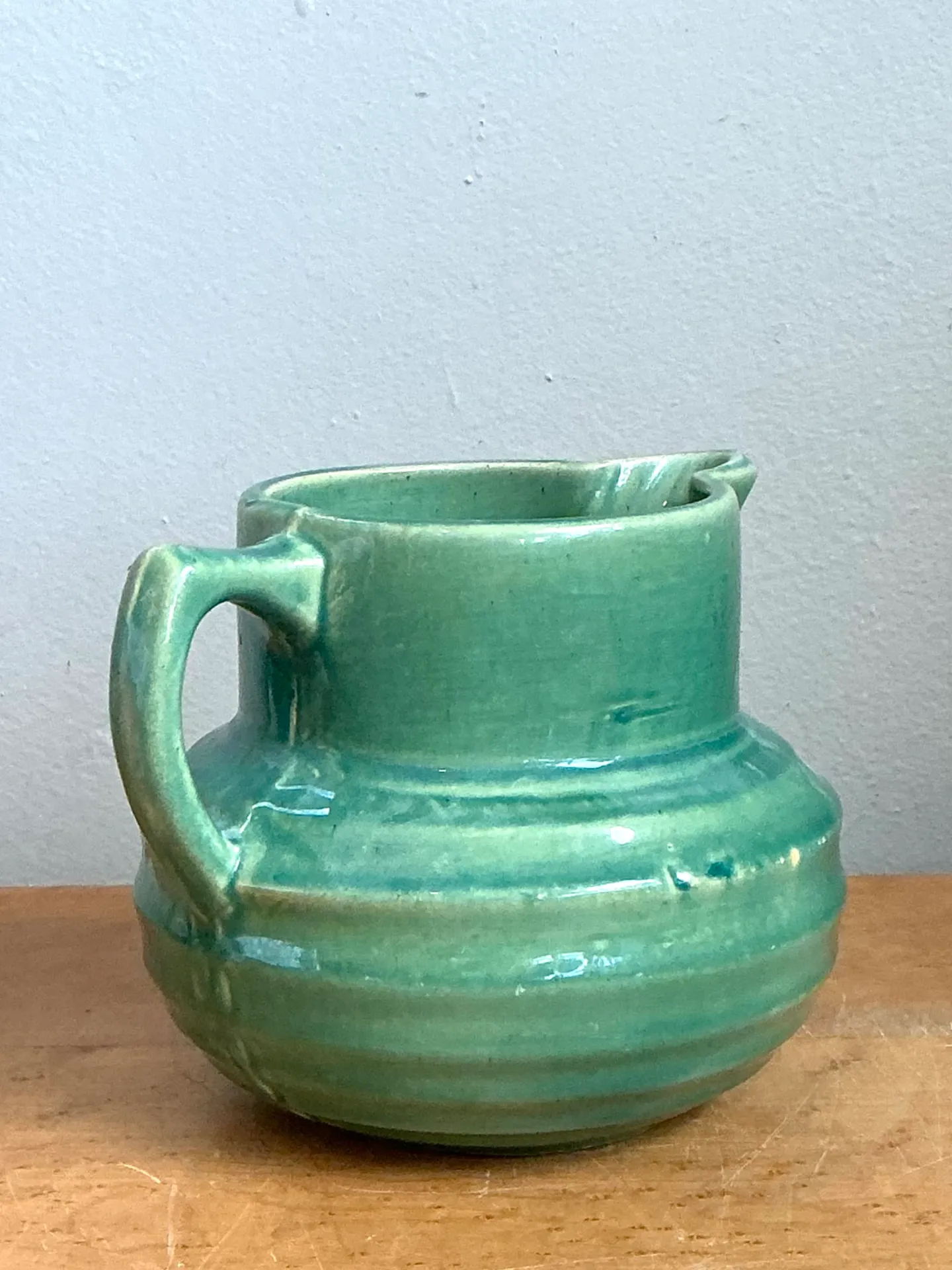 Vintage Green Glazed Ceramic Pitcher — additional photo 1