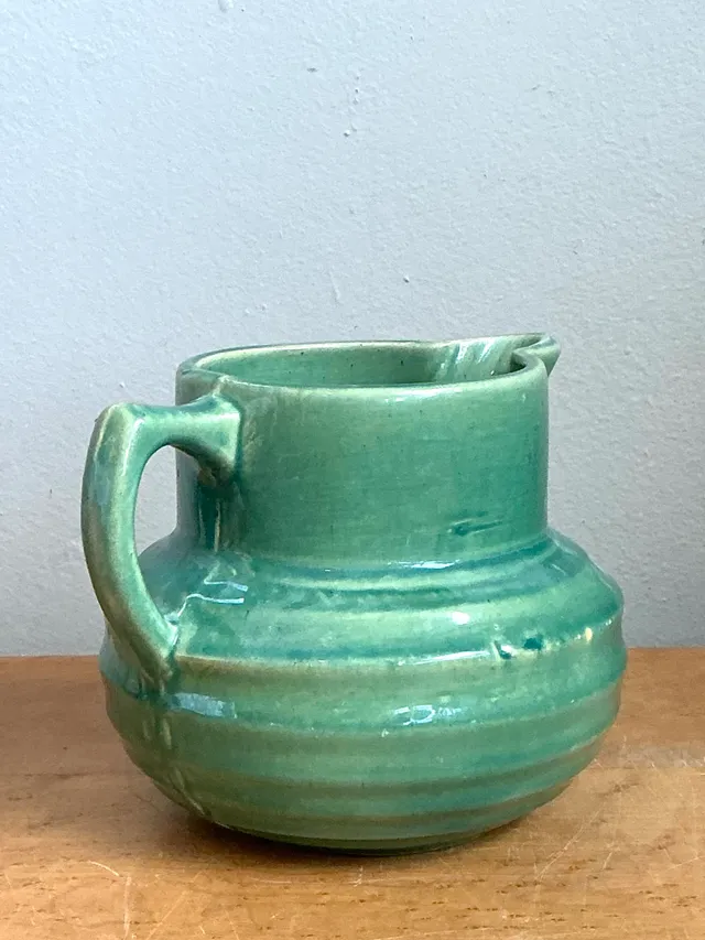 Vintage Green Glazed Ceramic Pitcher — additional photo 1