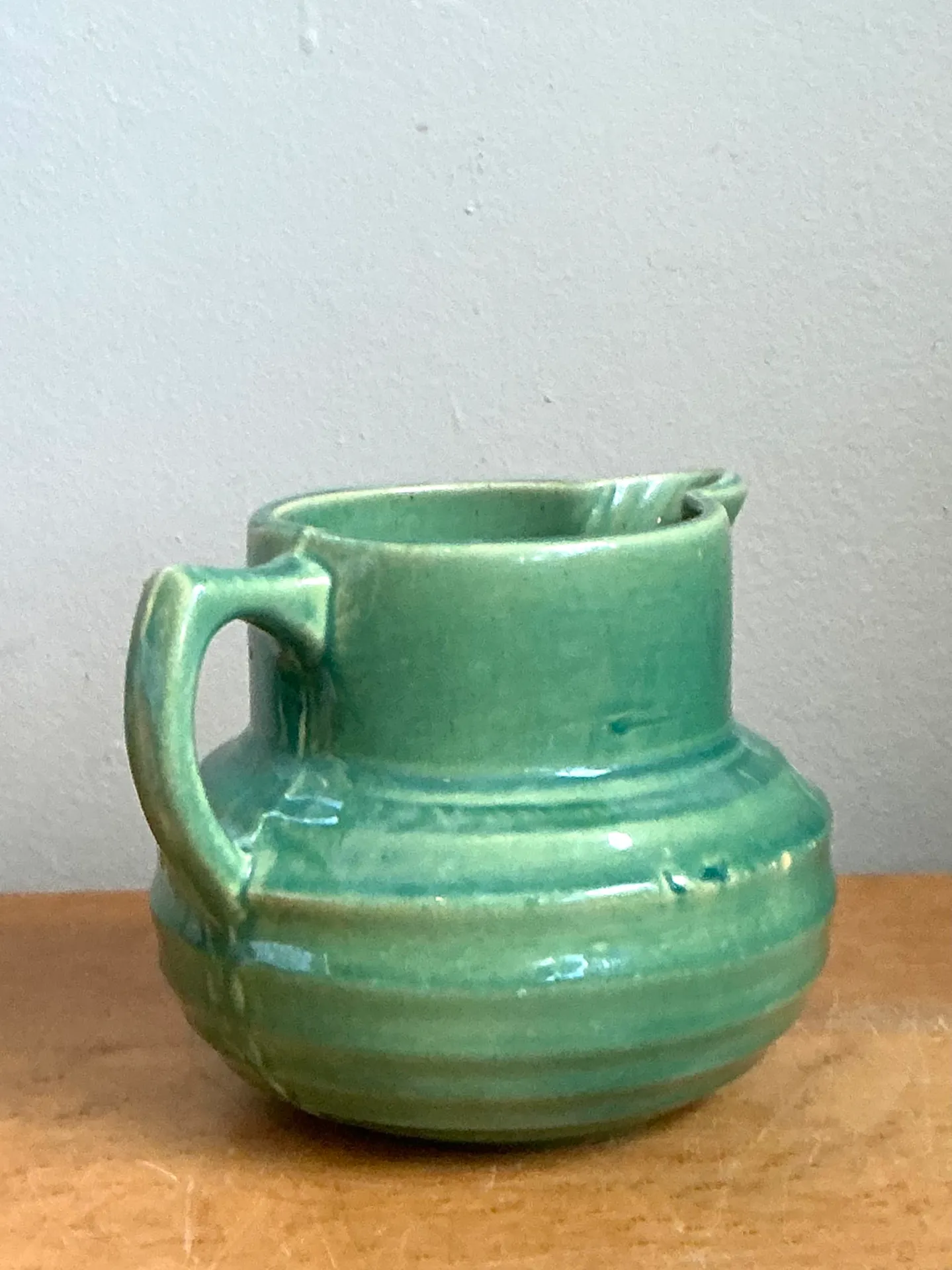 Vintage Green Glazed Ceramic Pitcher — additional photo 3