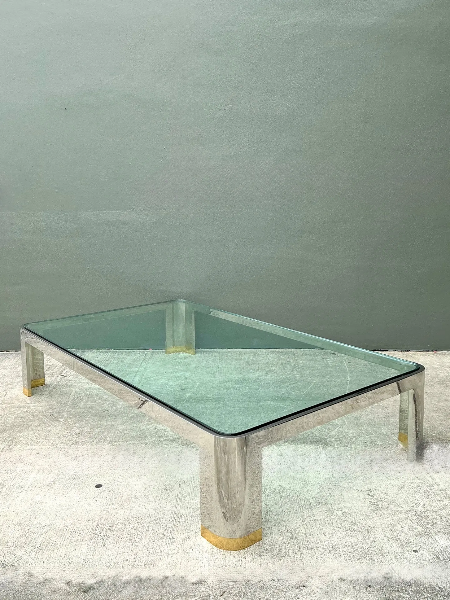 Vintage Monumental Brass And Chrome Coffee Table After Karl Springer — additional photo 4