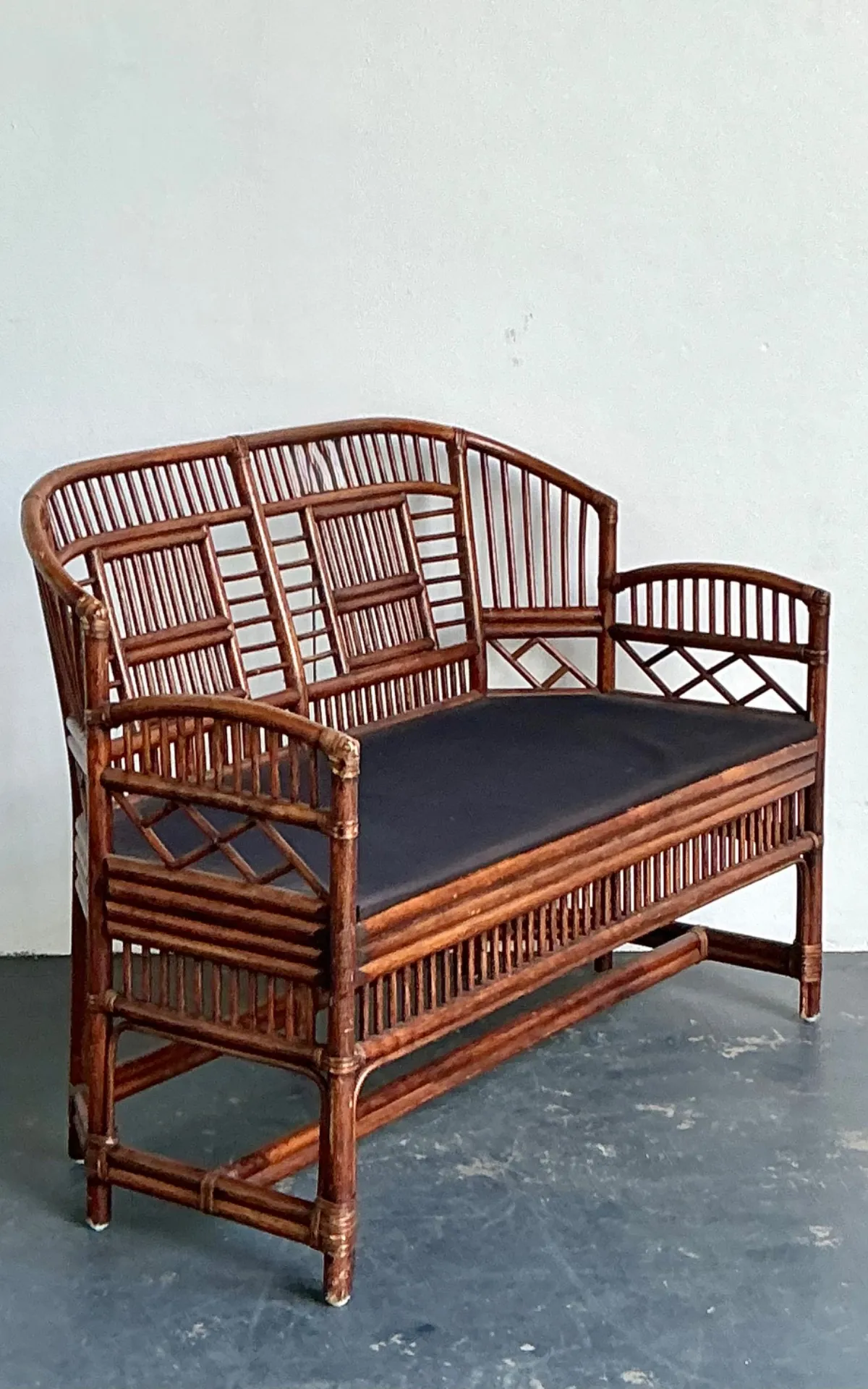Vintage Brighton Pavillon Rattan Settee - Angle view