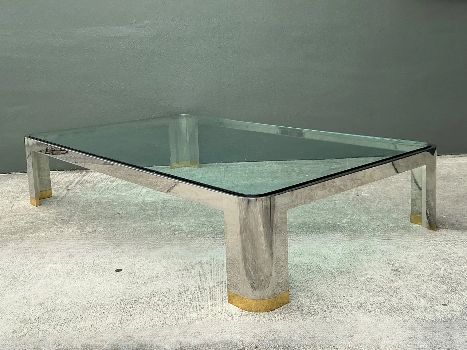 Vintage Monumental Brass And Chrome Coffee Table After Karl Springer — additional photo 2