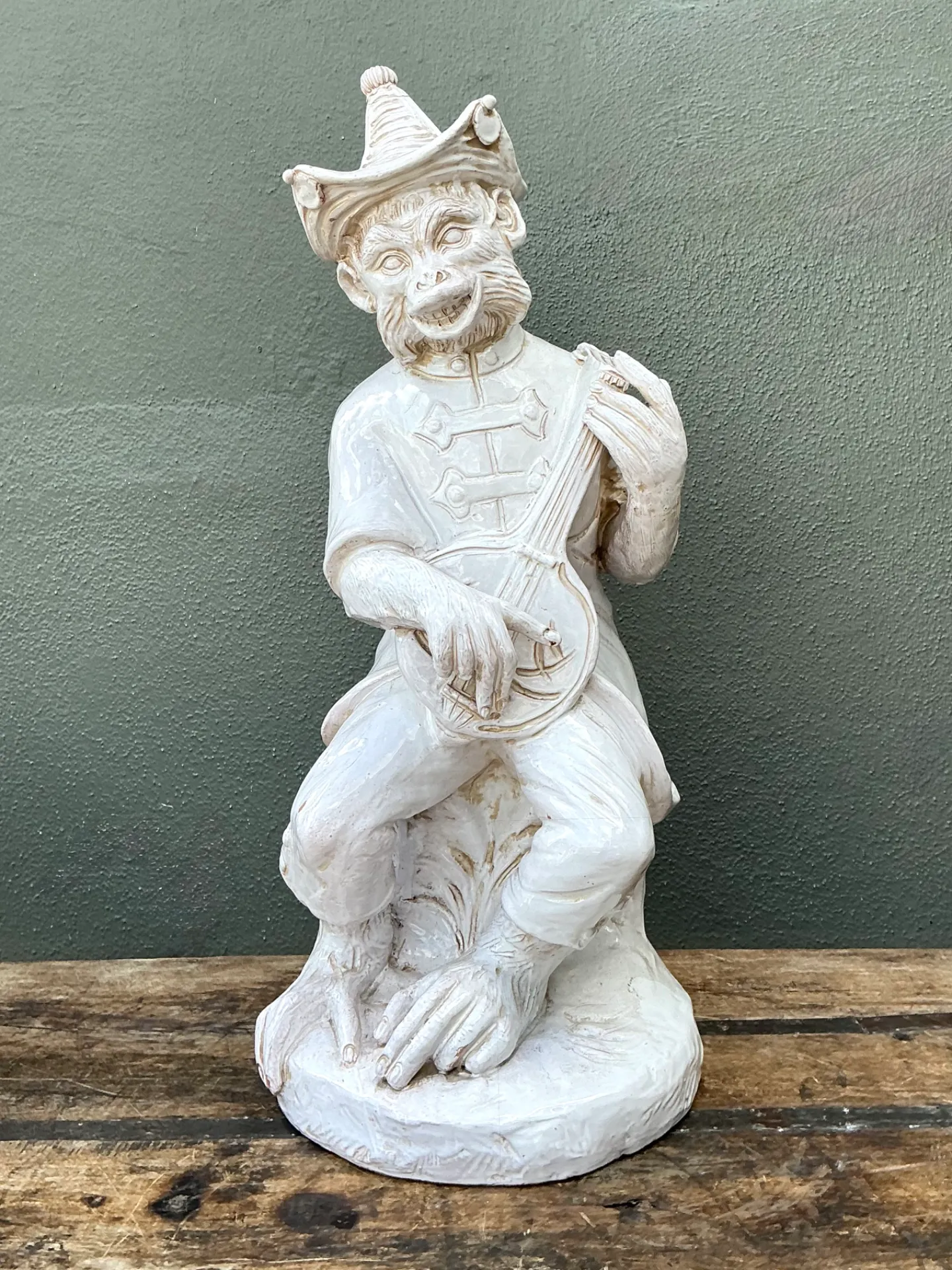 Vintage White Ceramic Monkey Musician Figure — additional photo 6