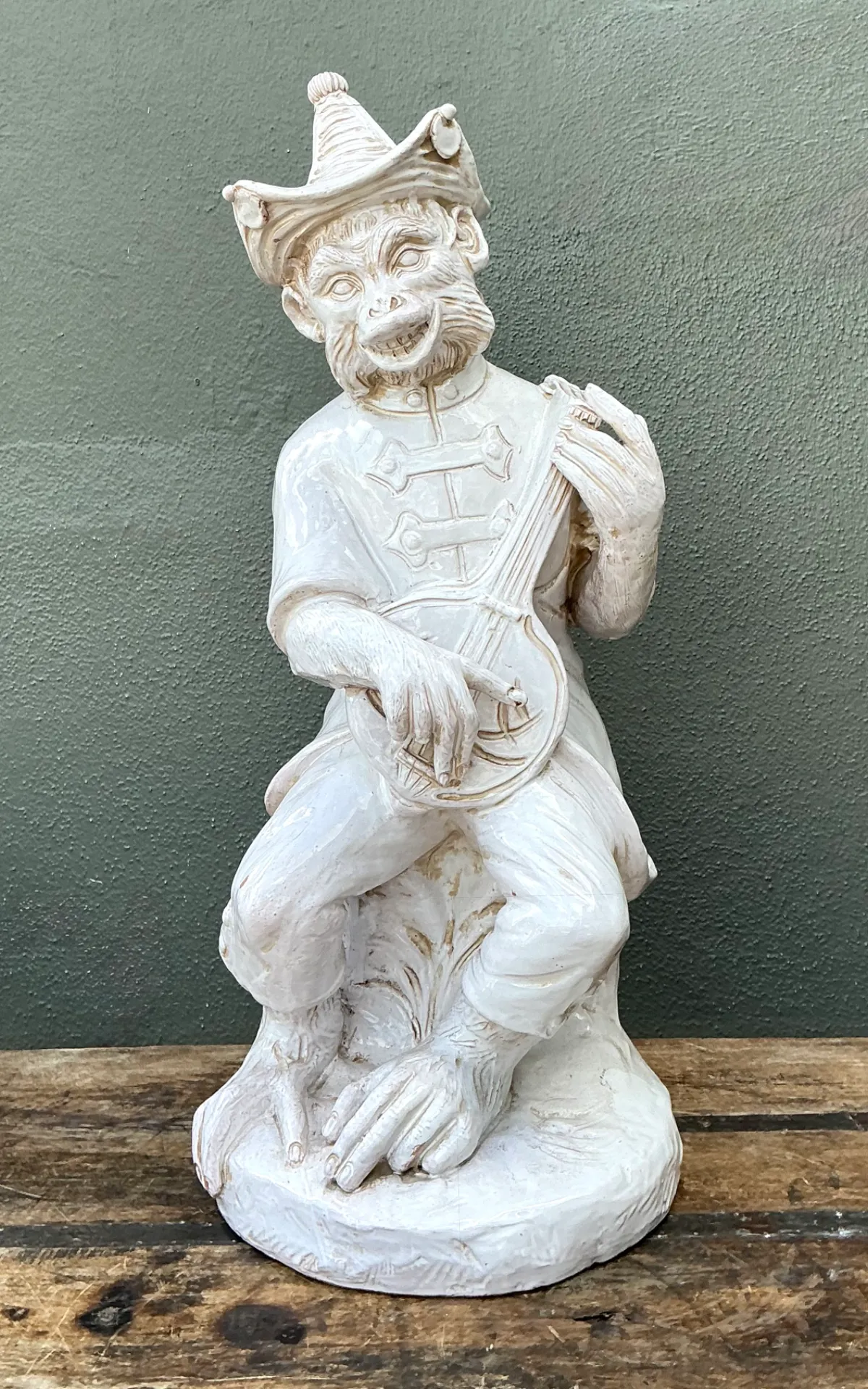 Vintage White Ceramic Monkey Musician Figure — additional photo 6
