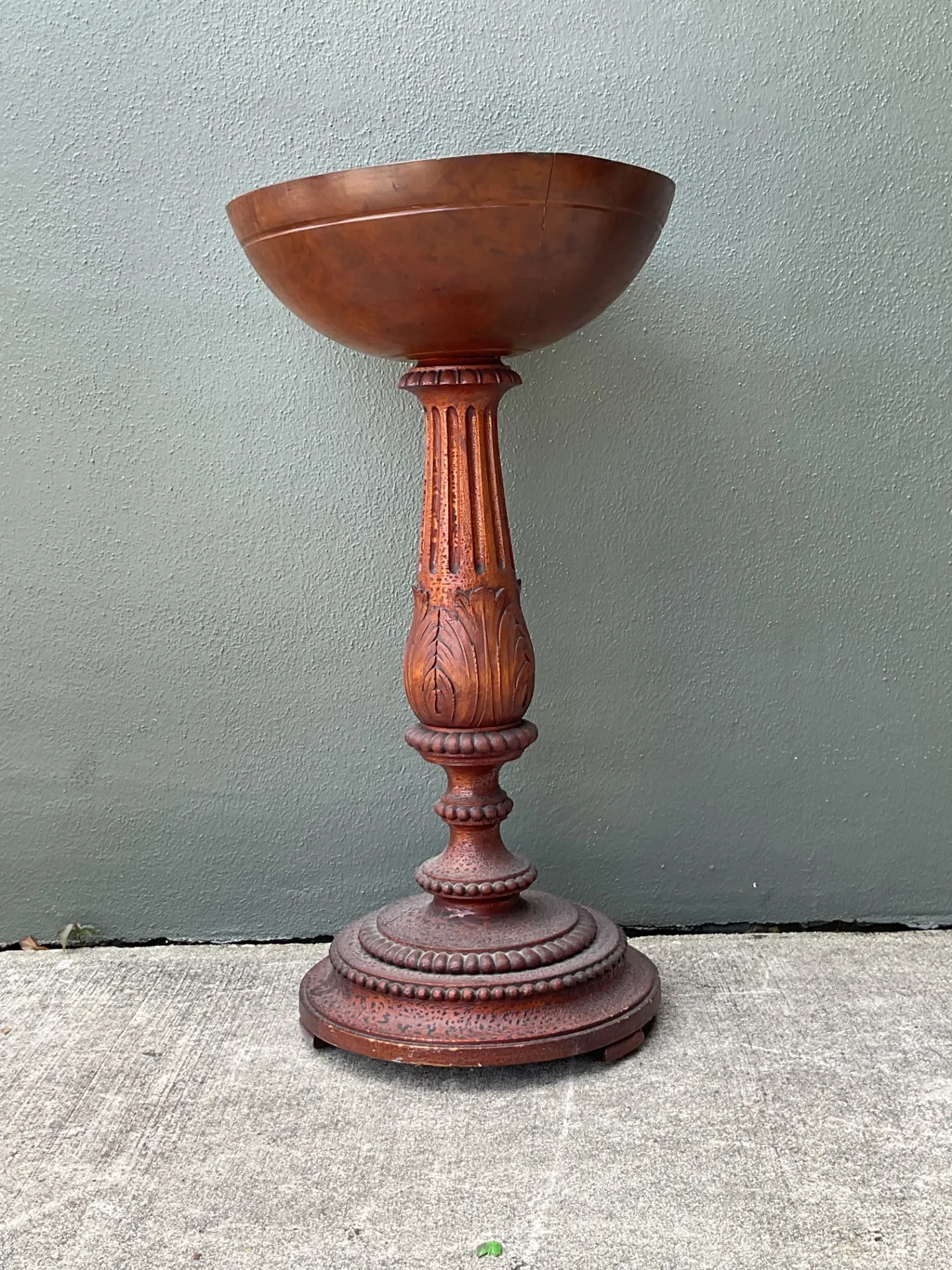 Vintage Carved Wood Pedestal Bowl — additional photo 2