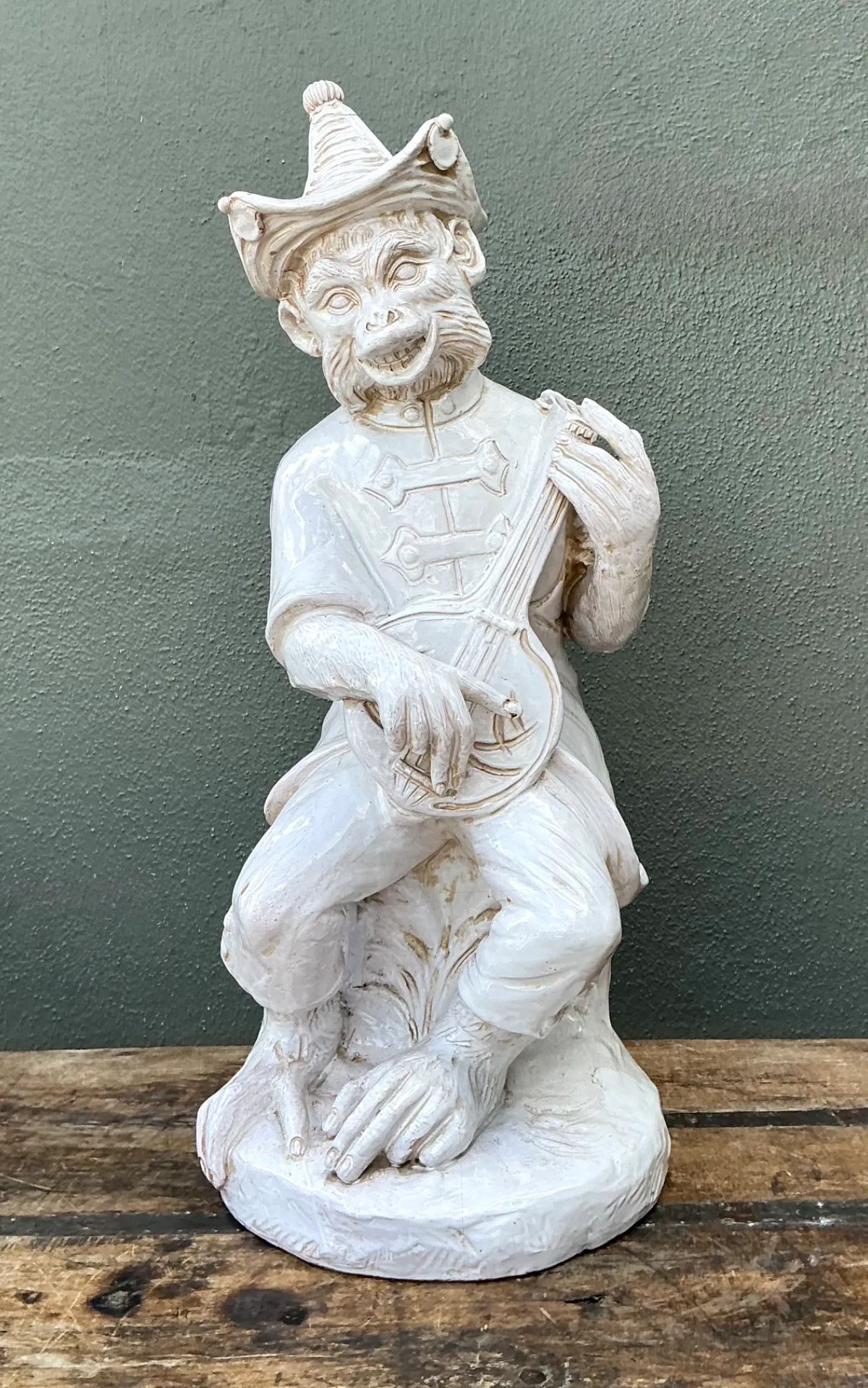 Vintage White Ceramic Monkey Musician Figure — additional photo 7