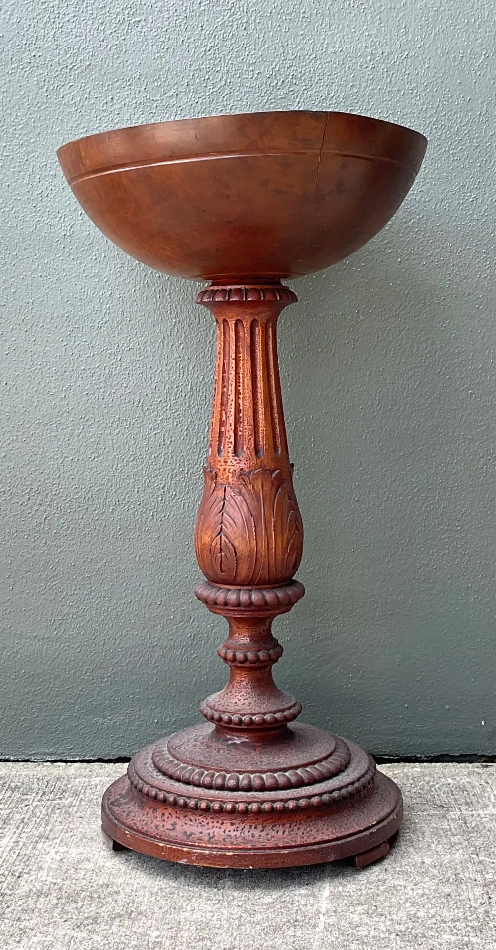 Vintage Carved Wood Pedestal Bowl — additional photo 4