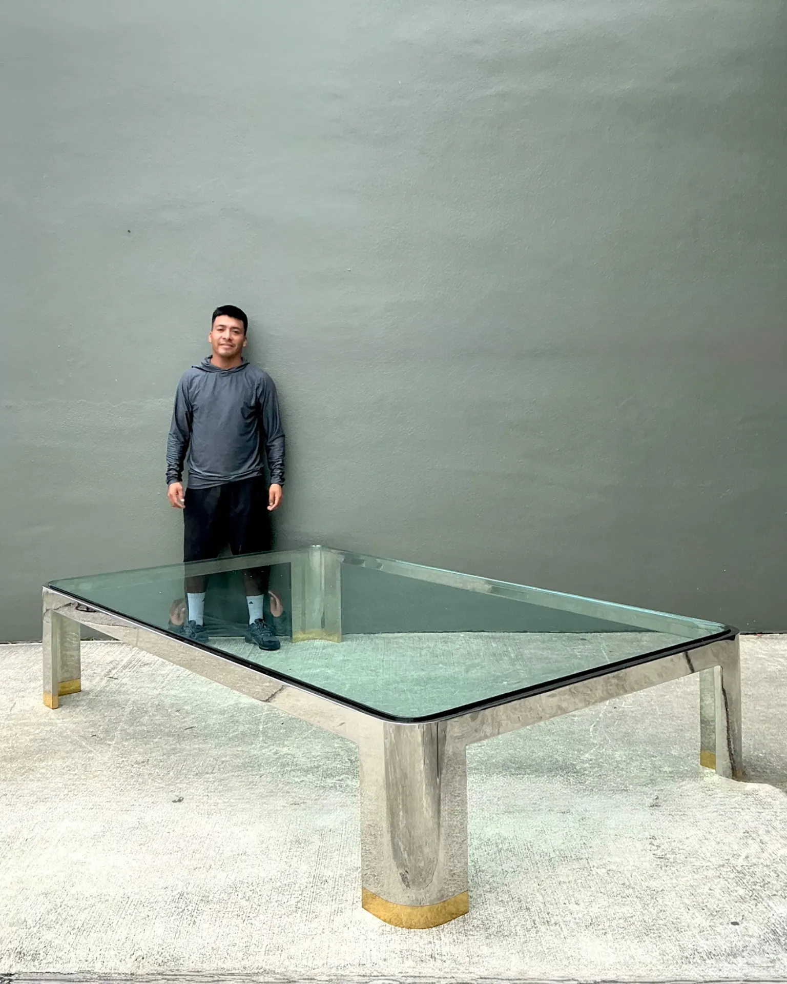 Vintage Monumental Brass And Chrome Coffee Table After Karl Springer — additional photo 5