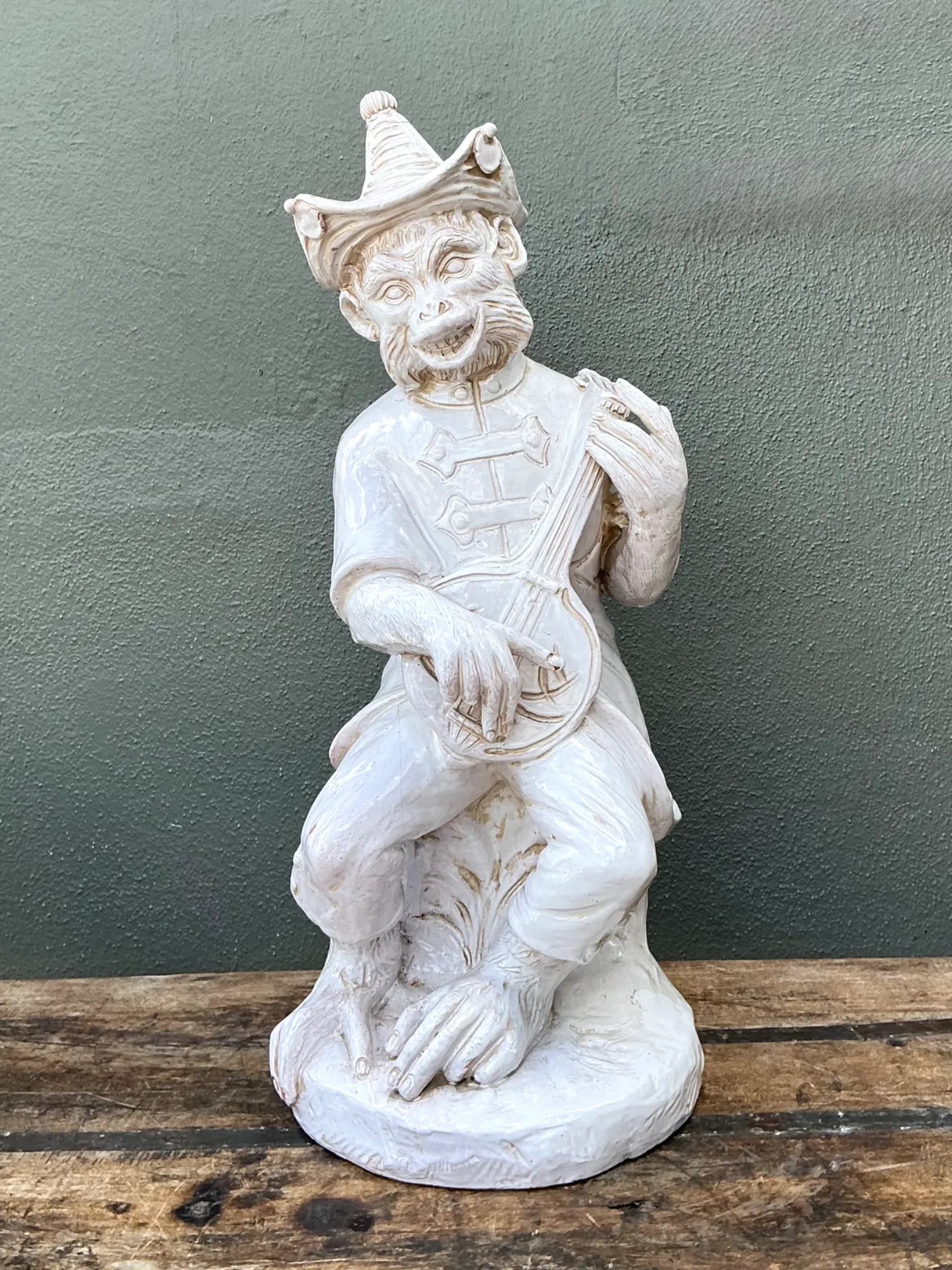Vintage White Ceramic Monkey Musician Figure — additional photo 2