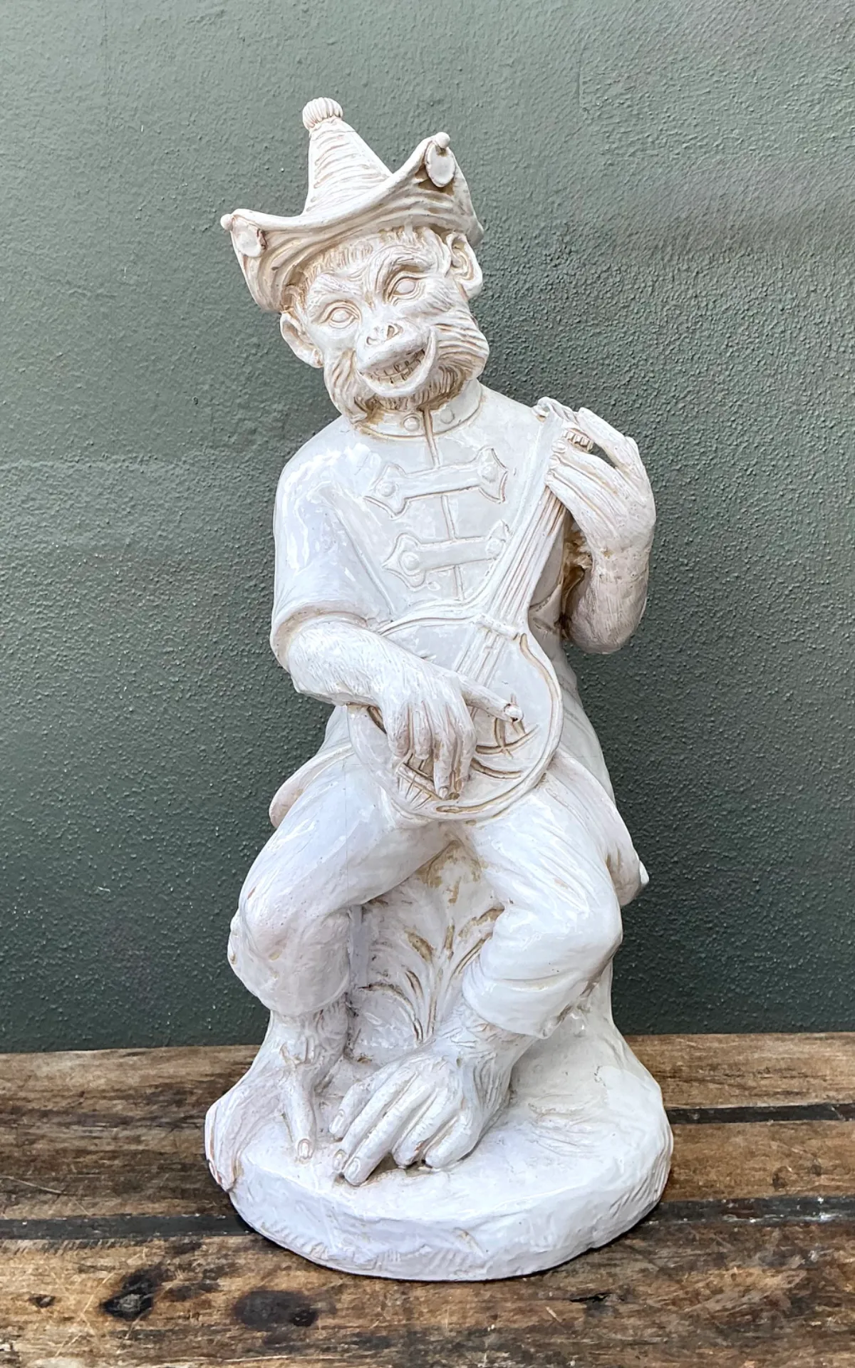Vintage White Ceramic Monkey Musician Figure — additional photo 2