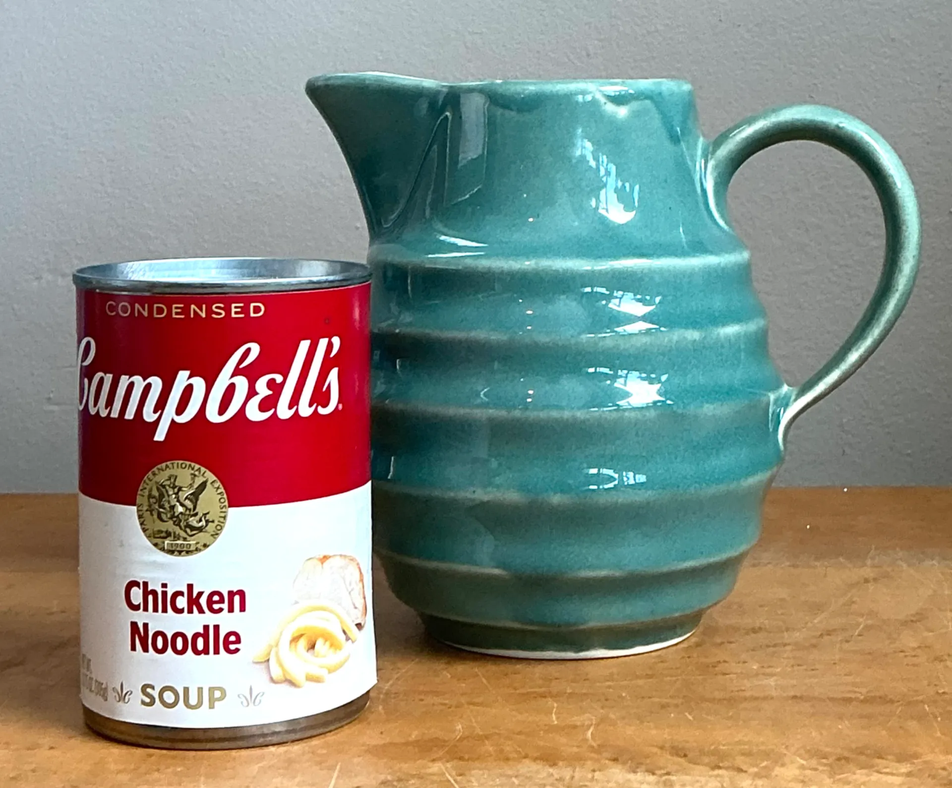 Vintage Aqua Ribbed Ceramic Pitcher — additional photo 4