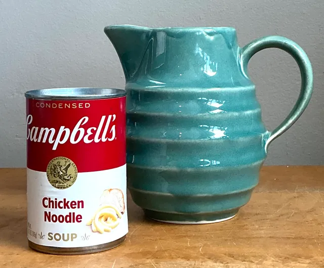 Vintage Aqua Ribbed Ceramic Pitcher — additional photo 4