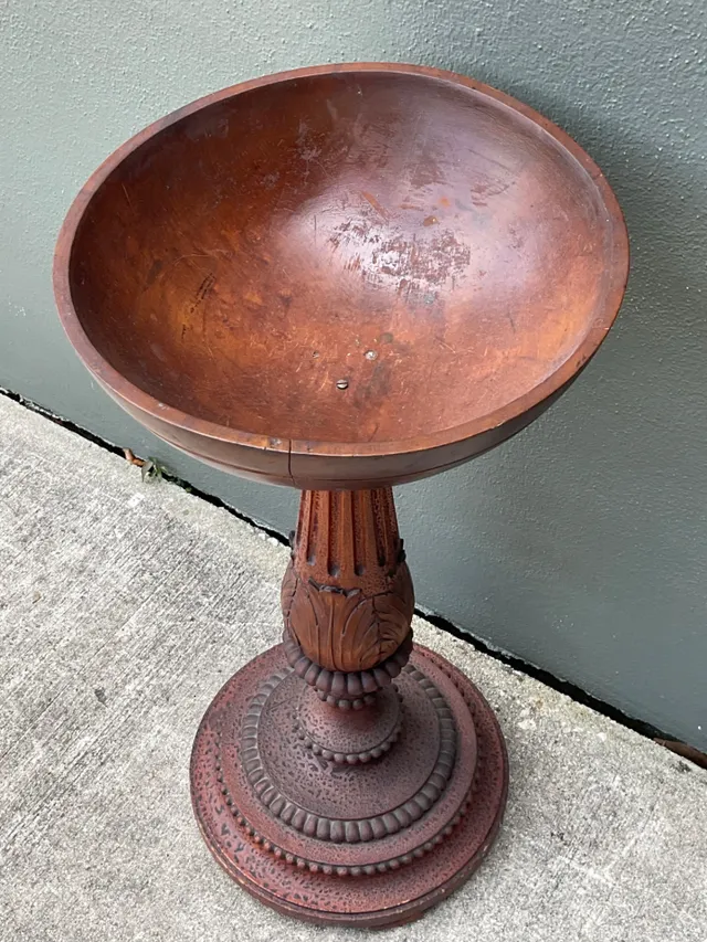 Vintage Carved Wood Pedestal Bowl — additional photo 6