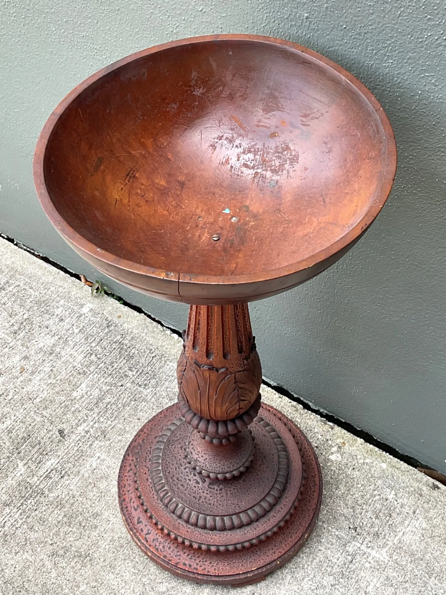Vintage Carved Wood Pedestal Bowl — additional photo 1
